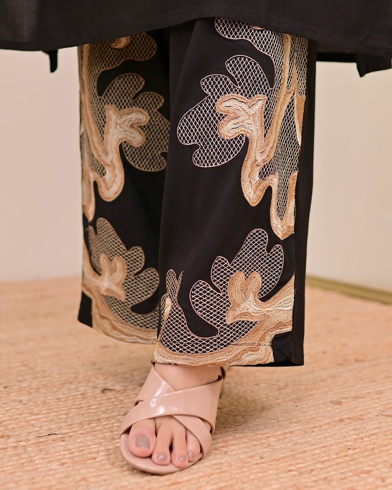 Black Charm Classic Threadwork Cotton Co-ord