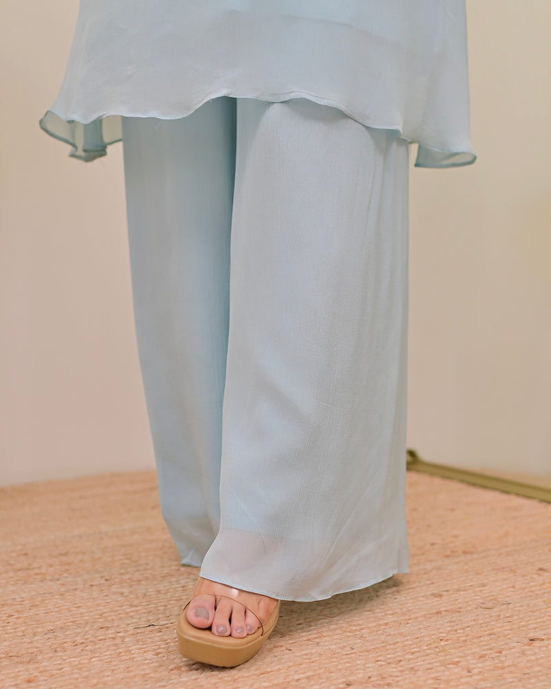 Powder Blue Handwork Chinnon Festive Co-ord