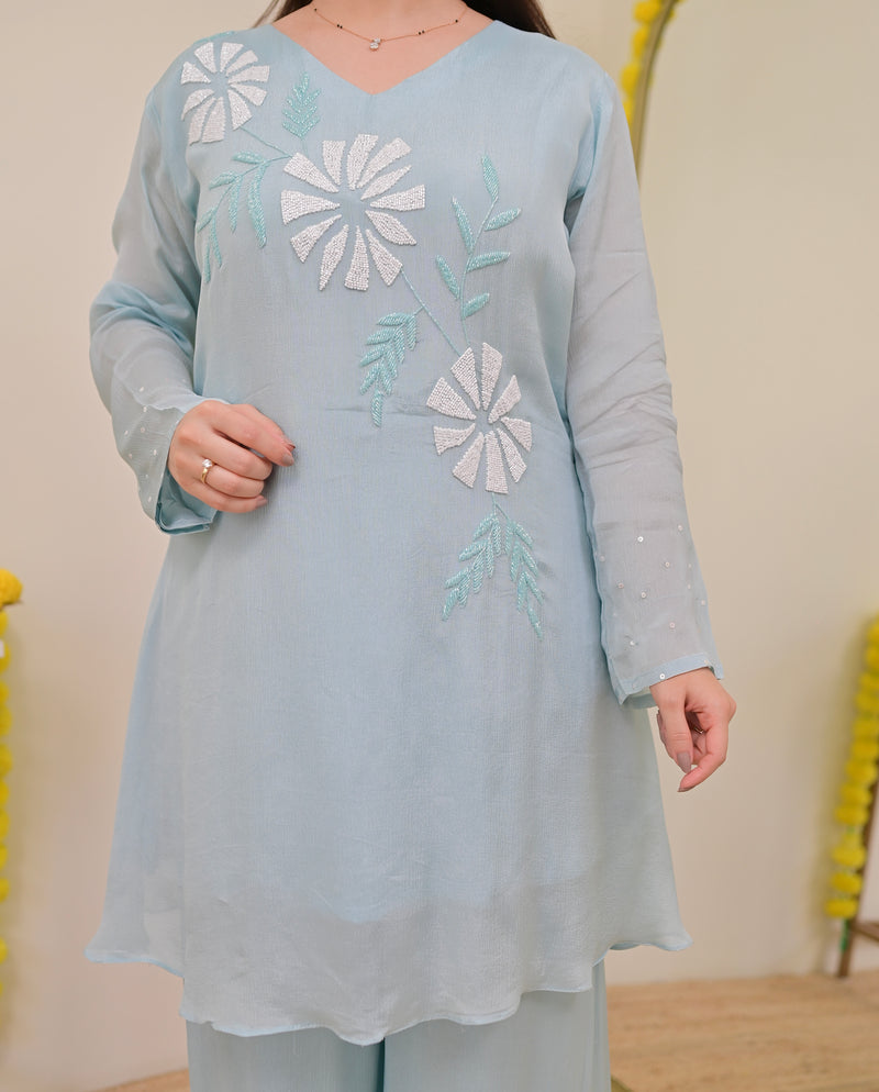 Powder Blue Handwork Chinnon Festive Co-ord