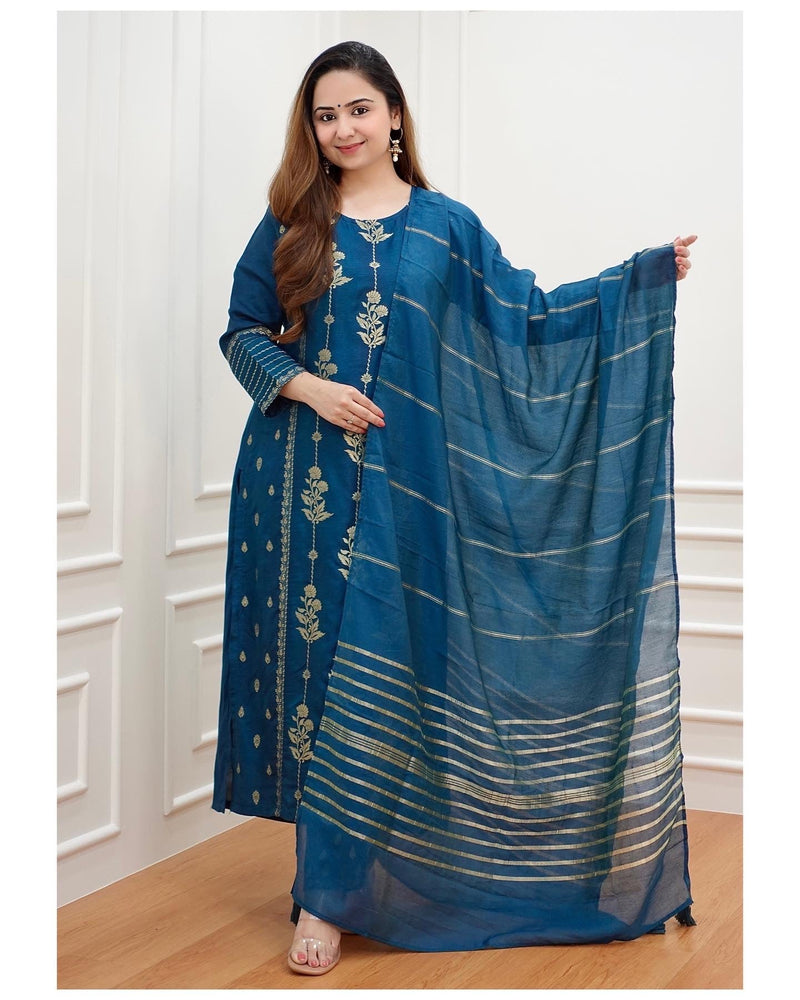 Peacock Blue Silk Set