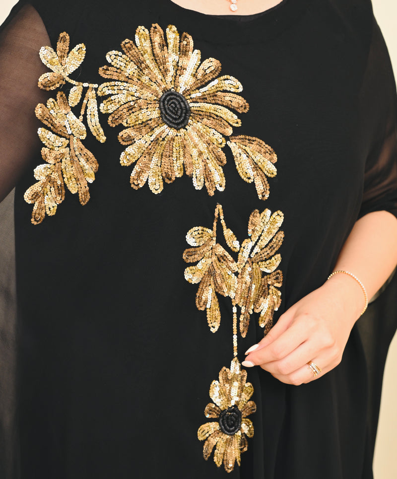 Black Sequin Handwork Georgette Sharara Set