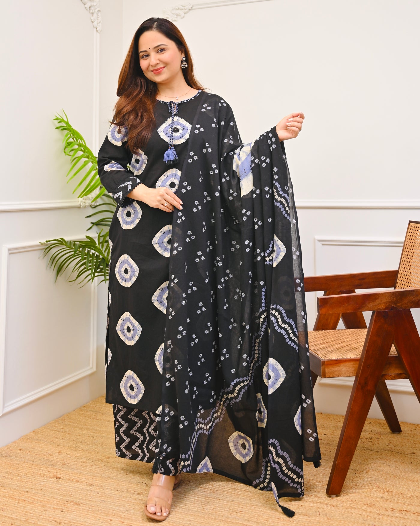 Ruhani Black Bandhej Premium Cotton Suit