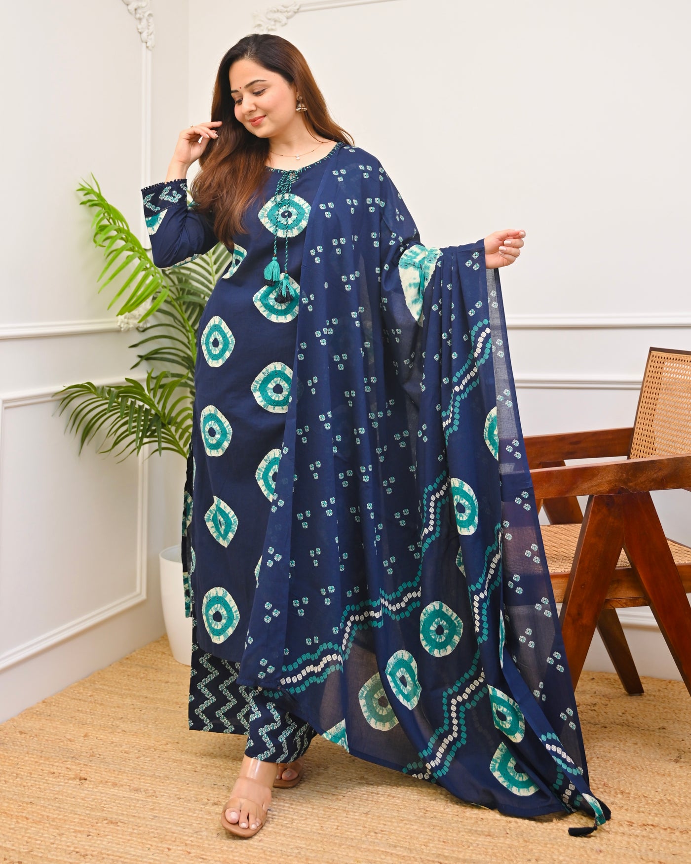 Azure Aqua Bandhej Premium Cotton Suit