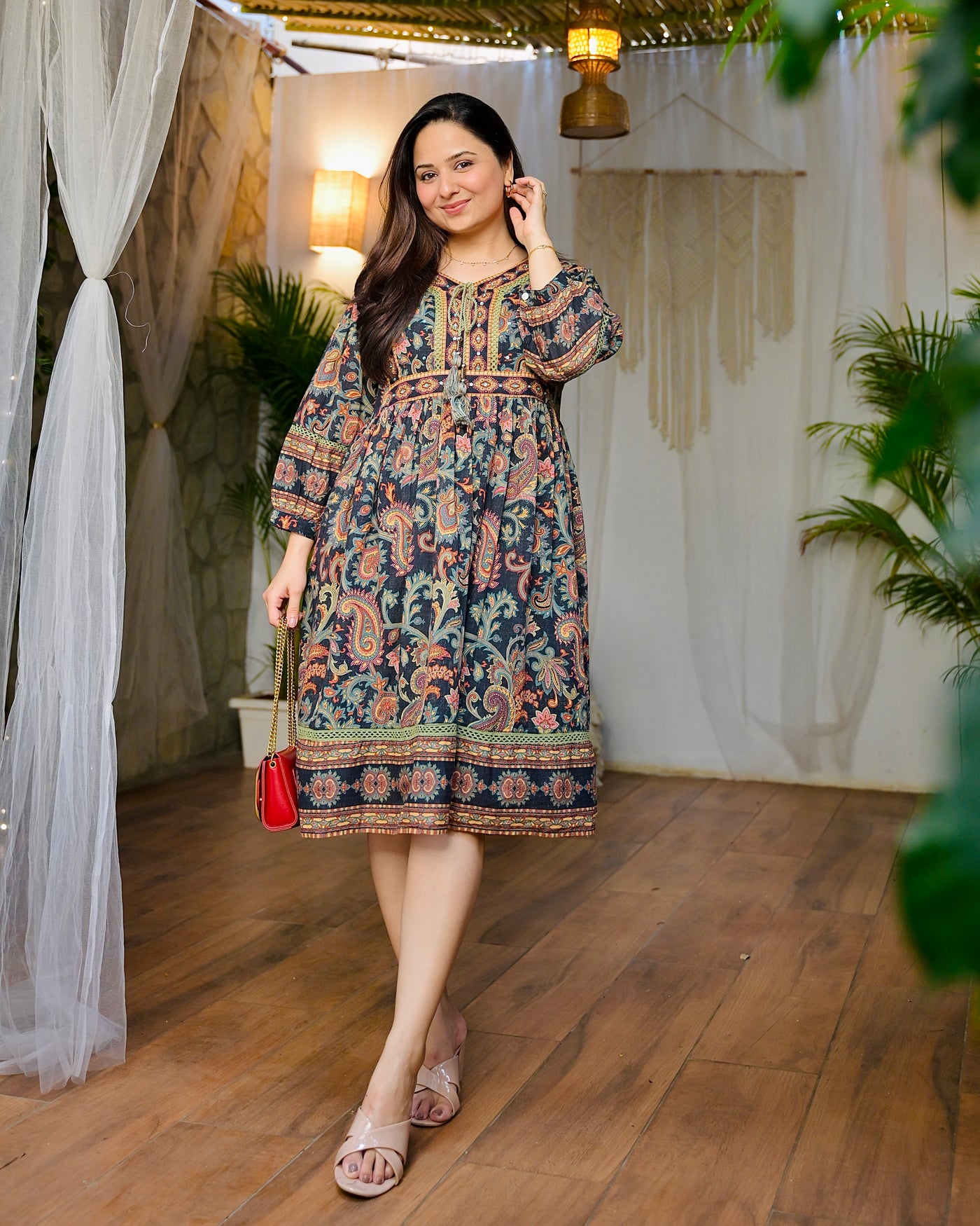 Midnight Paisley Garden Cotton A Line Dress