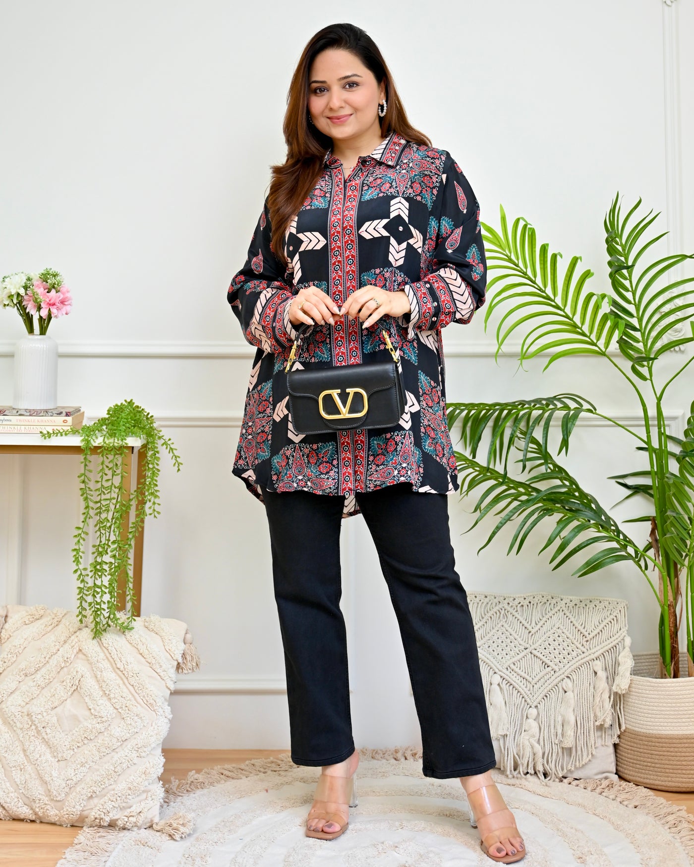 Midnight Charm Chevron Ajrakh Crepe Shirt