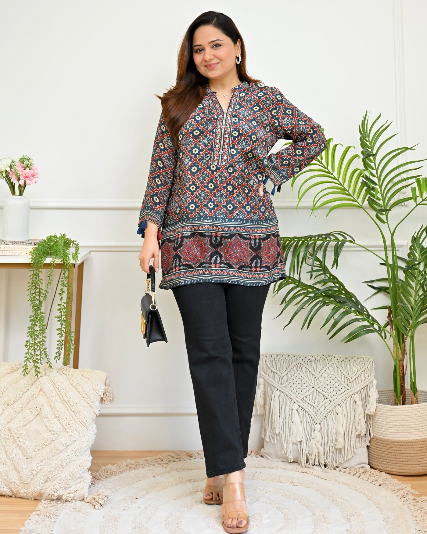 Indigo Geometric Mosaic Ajrakh Crepe Shirt