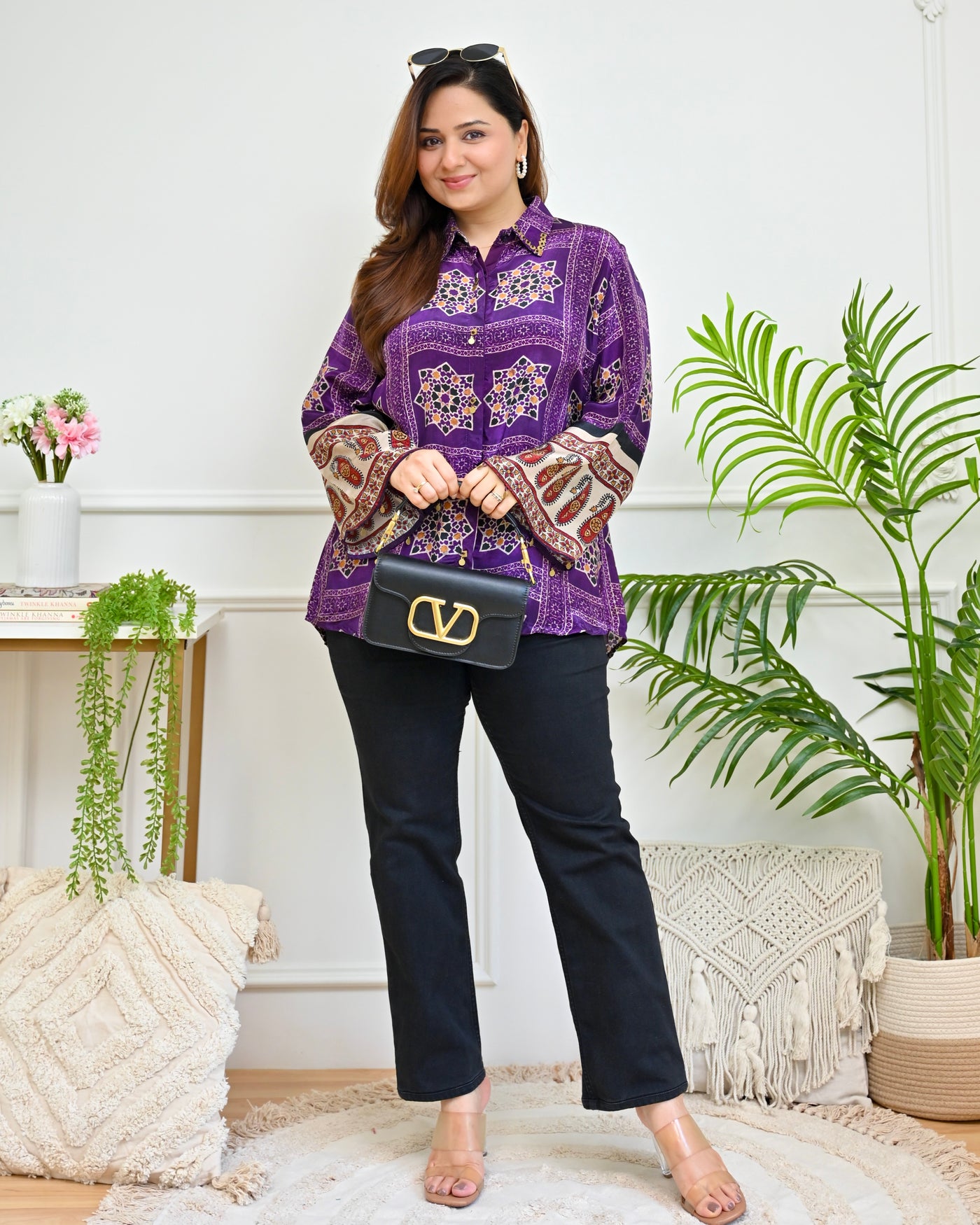 Royal Amethyst Coin Crepe Ajrakh Shirt