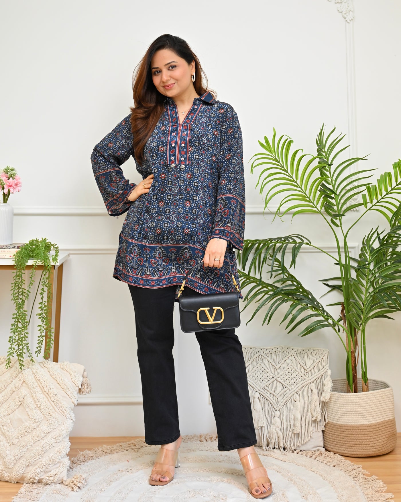 Cobalt Blue Mosaic Crepe Ajrakh Shirt