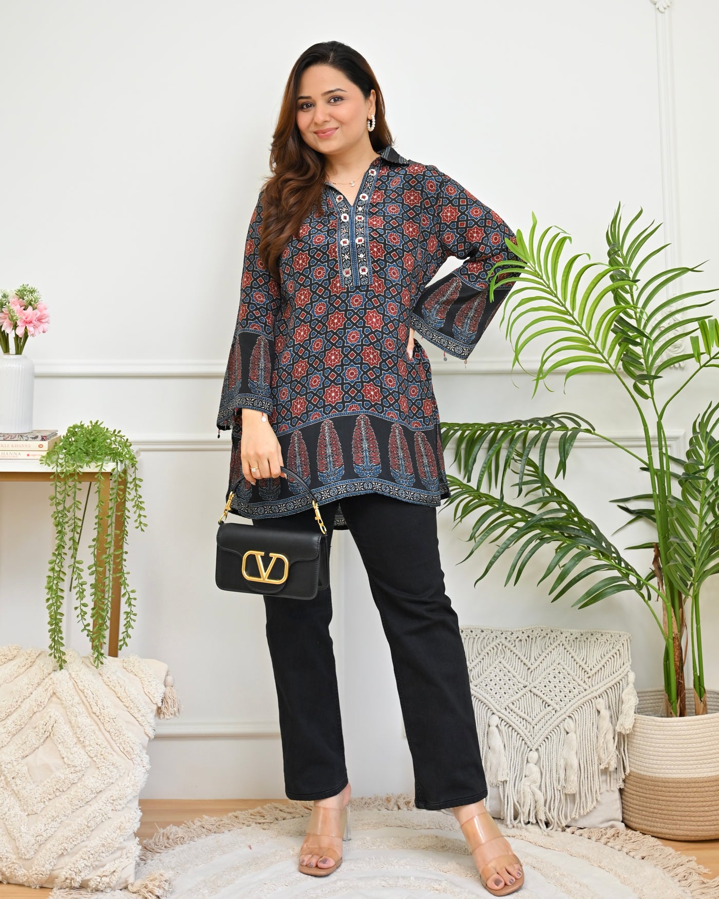 Indigo Geometric Cypress Crepe Ajrakh Shirt
