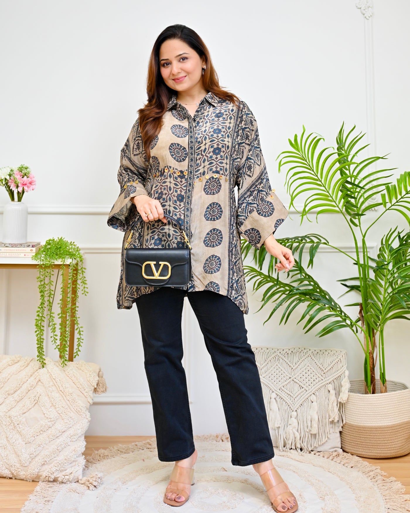 Sandstone Mosaic Crepe Ajrakh Shirt