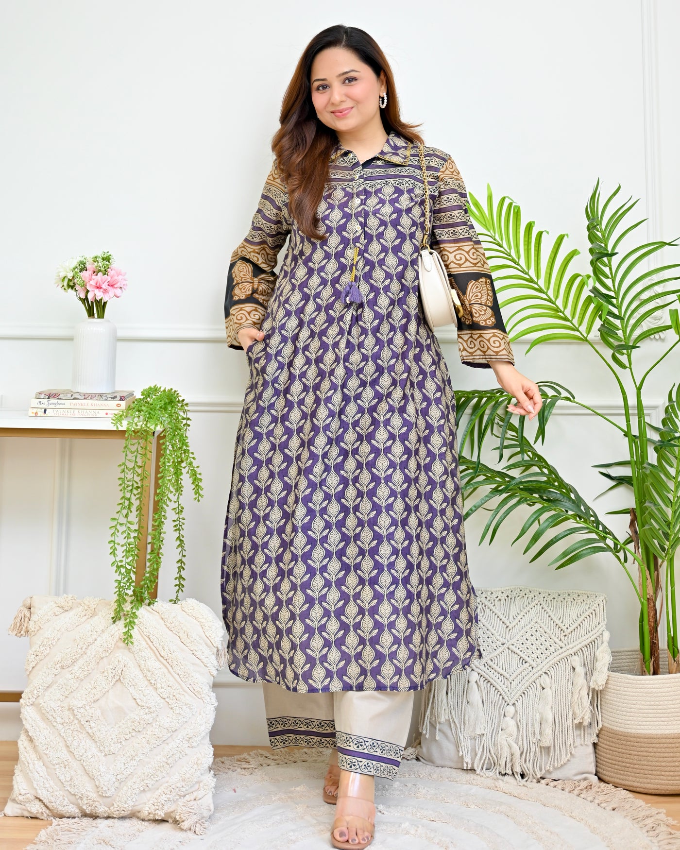 Orchid Leaf Garden Mul Chanderi Kurta Set
