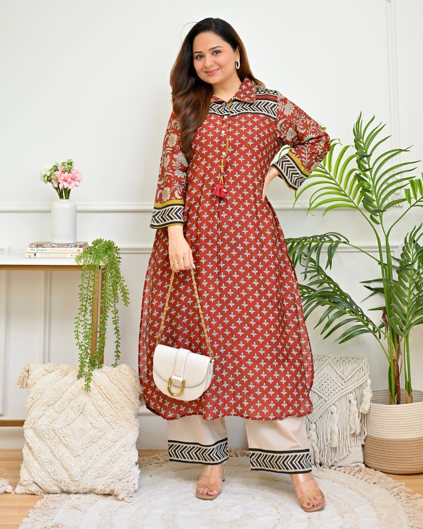 Royal Maroon Floral Jaal Mul Chanderi Kurta Set