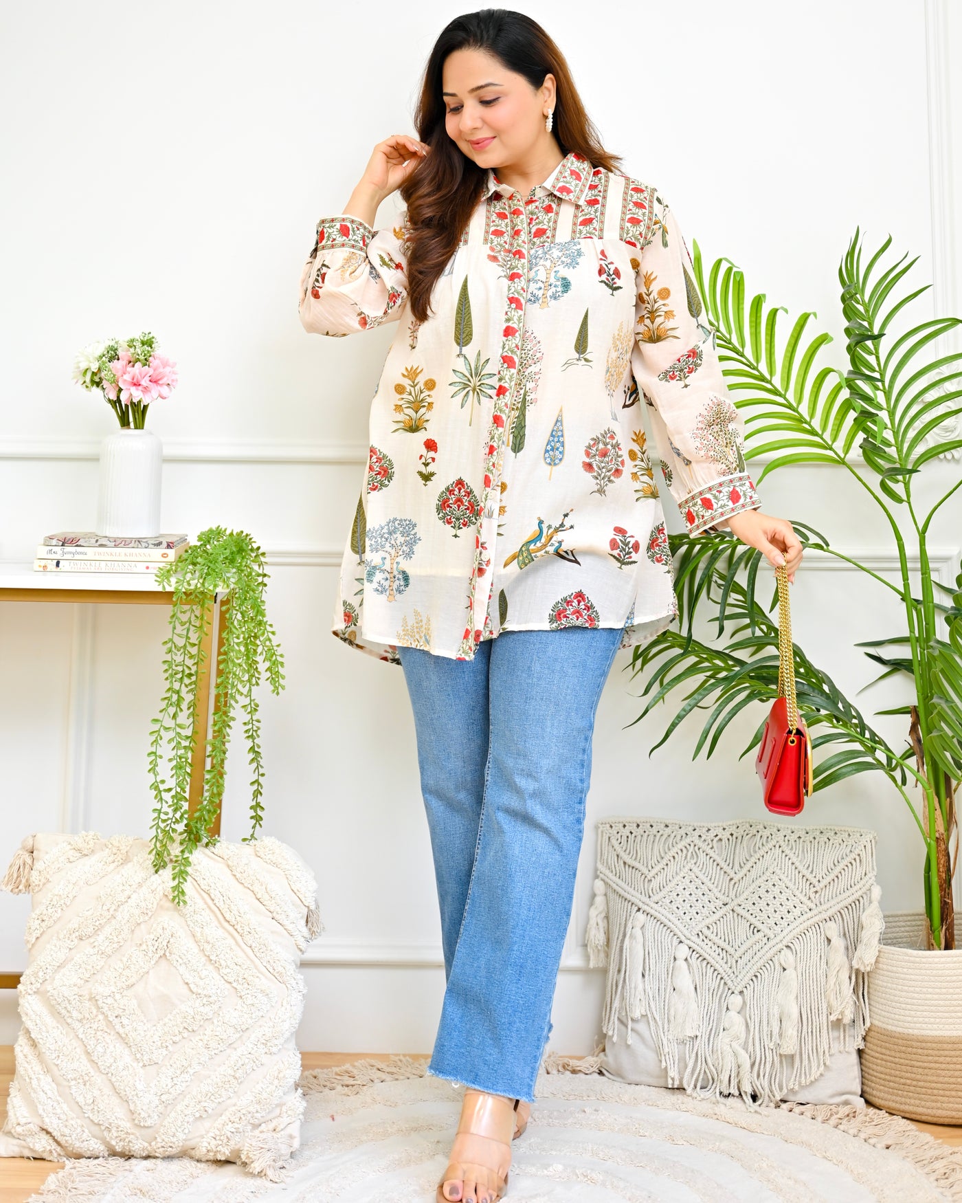 Ivory Peacock Heritage Mul Chanderi Shirt
