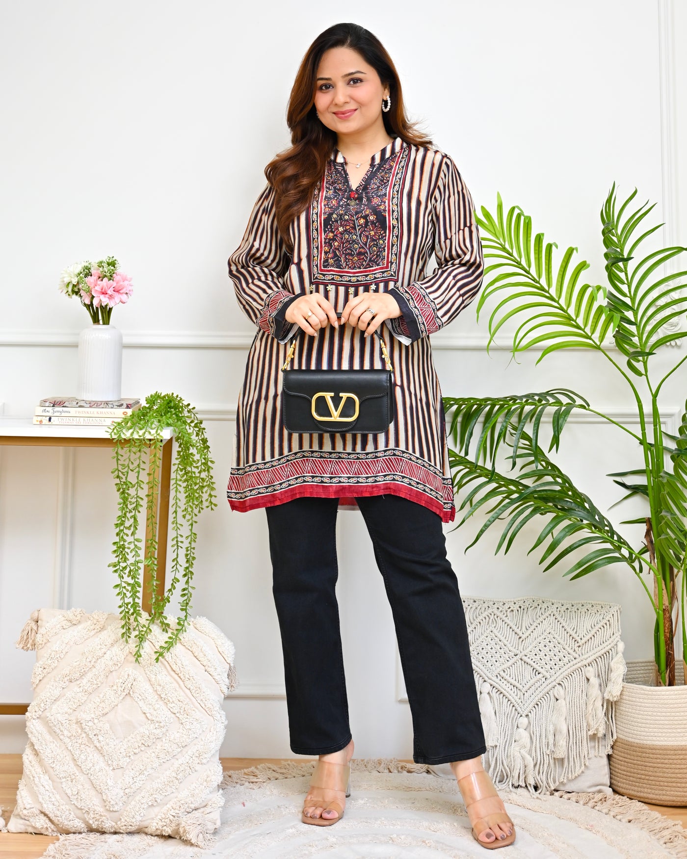Ivory Black Ruhani Stripes Muslin Shirt