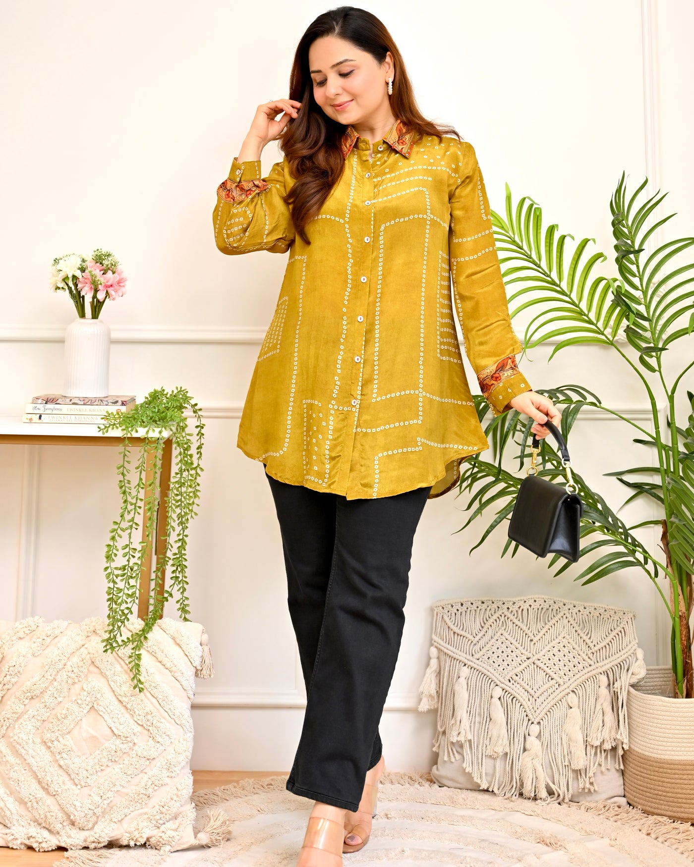 Mustard Morbagh Bandhej Crepe Shirt