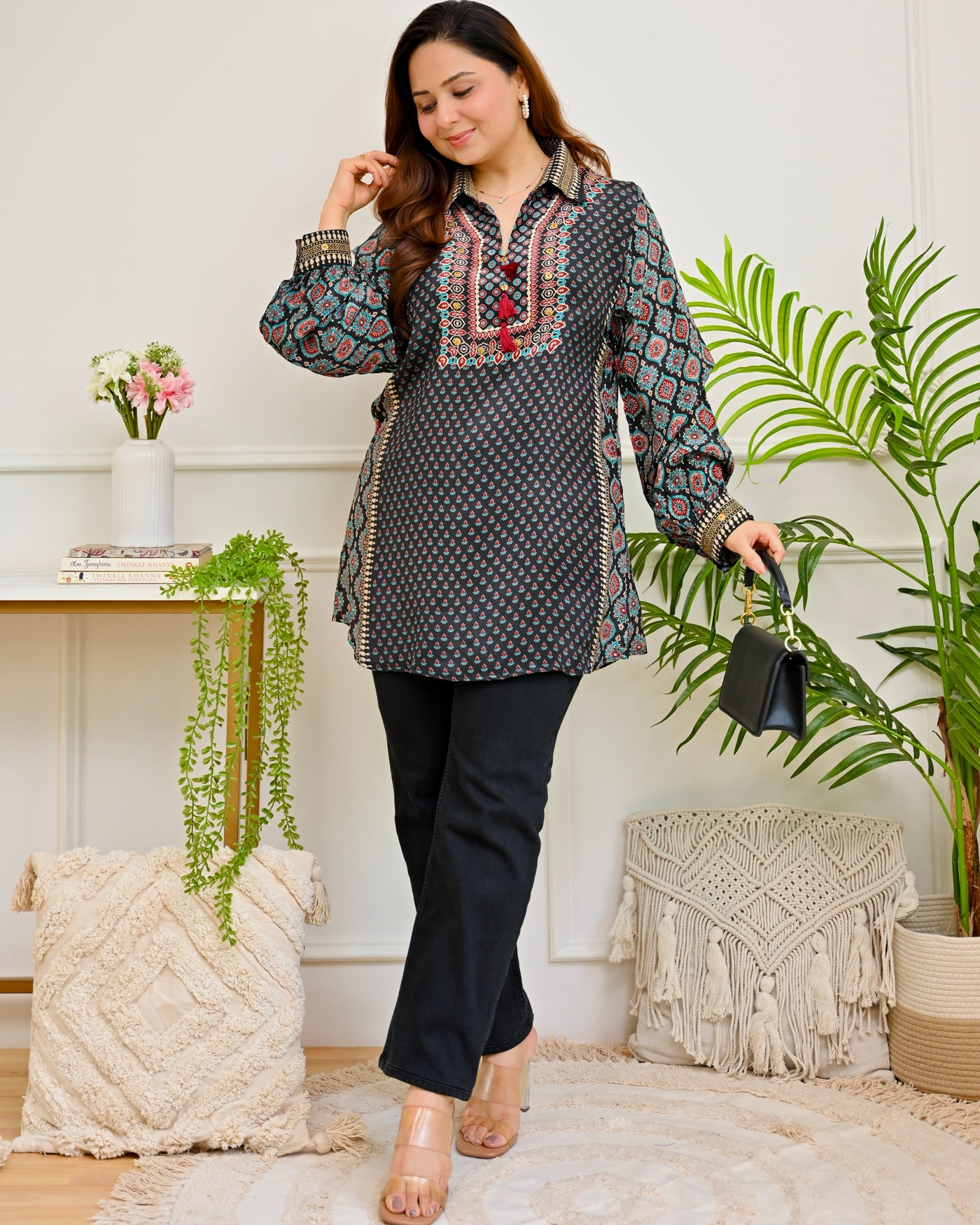 Teal Twilight Ajrakh Crepe Shirt