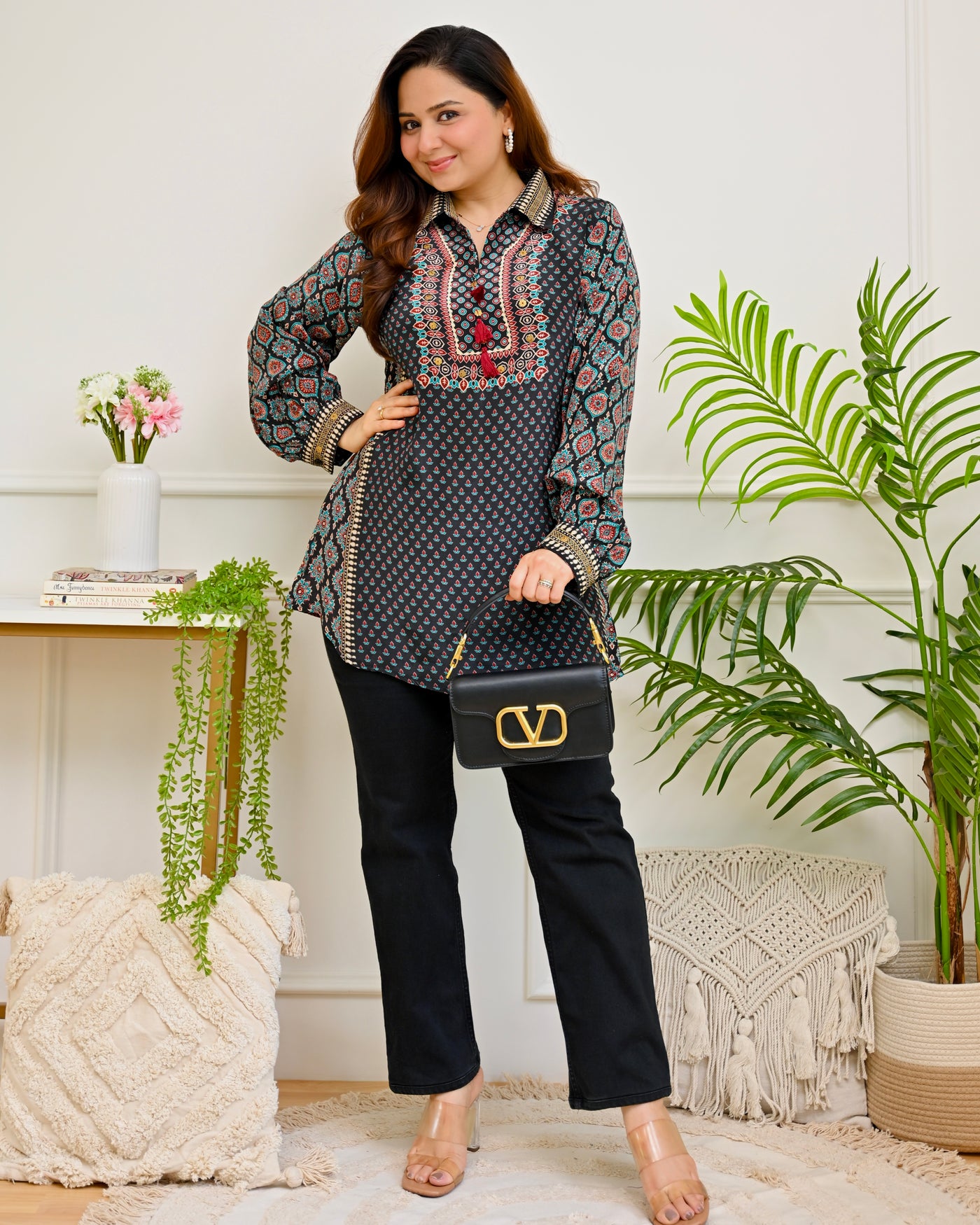 Teal Twilight Ajrakh Crepe Shirt