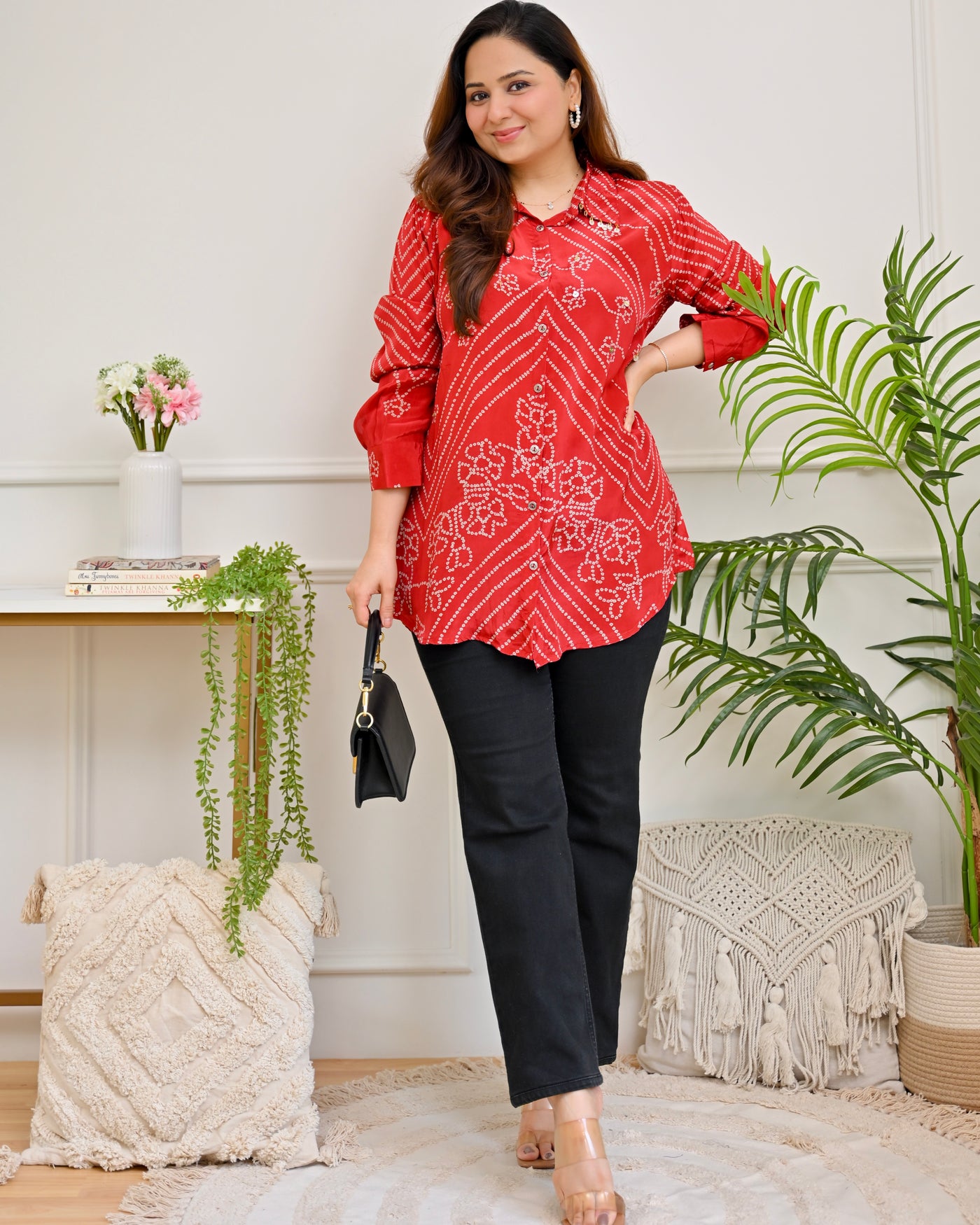 Crimson Jashn Bandhej Crepe Shirt
