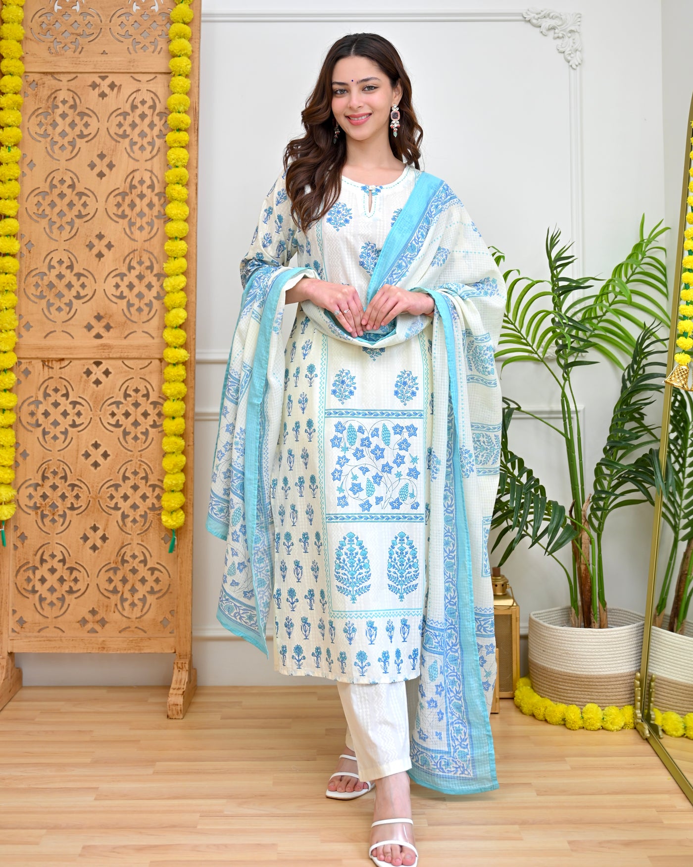 Blue Bahaar Bageecha Premium Cotton Suit
