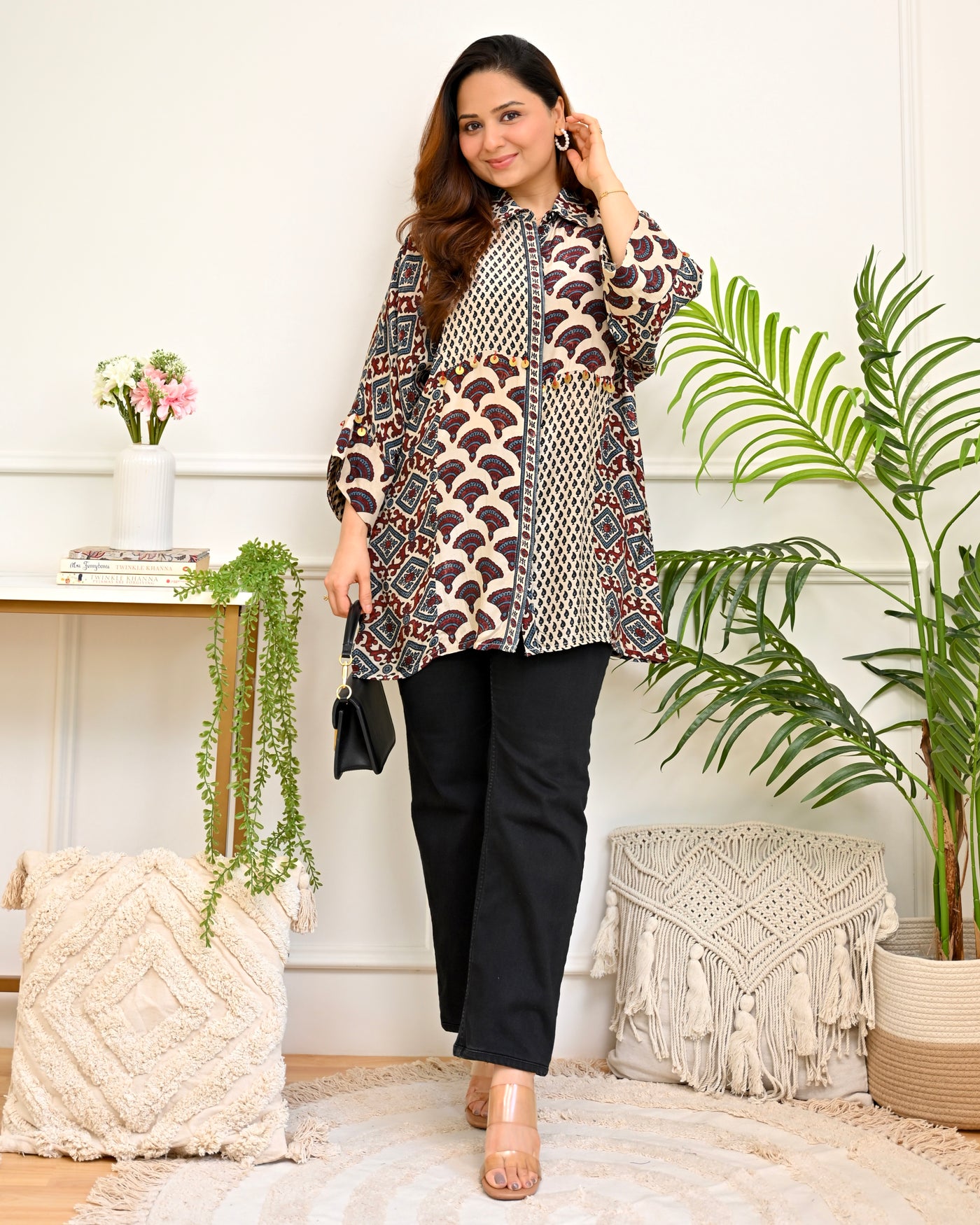 Ivory Maroon Heritage Ajrakh Crepe Shirt