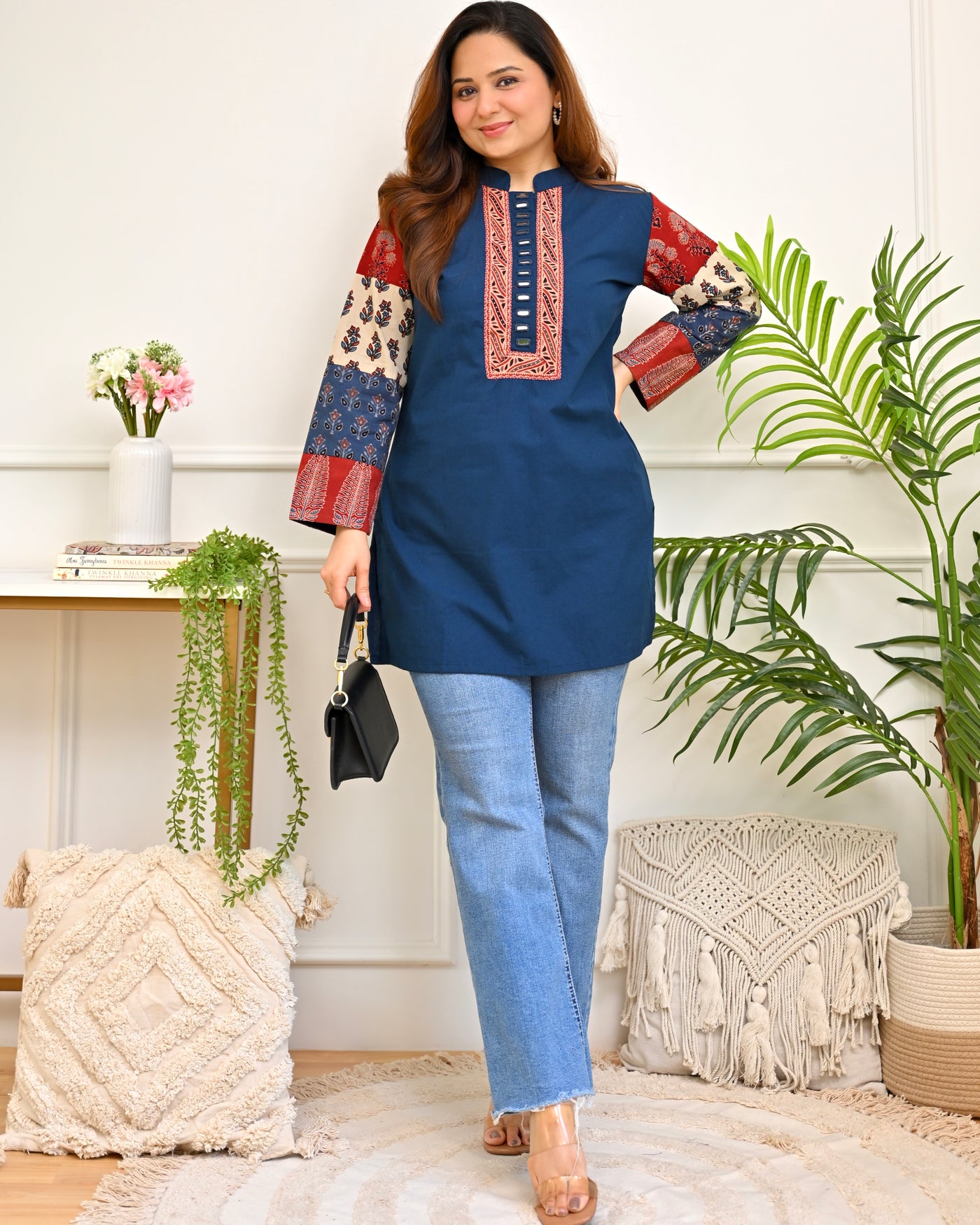 Blue Ajrakh Mirror Cotton Tunic