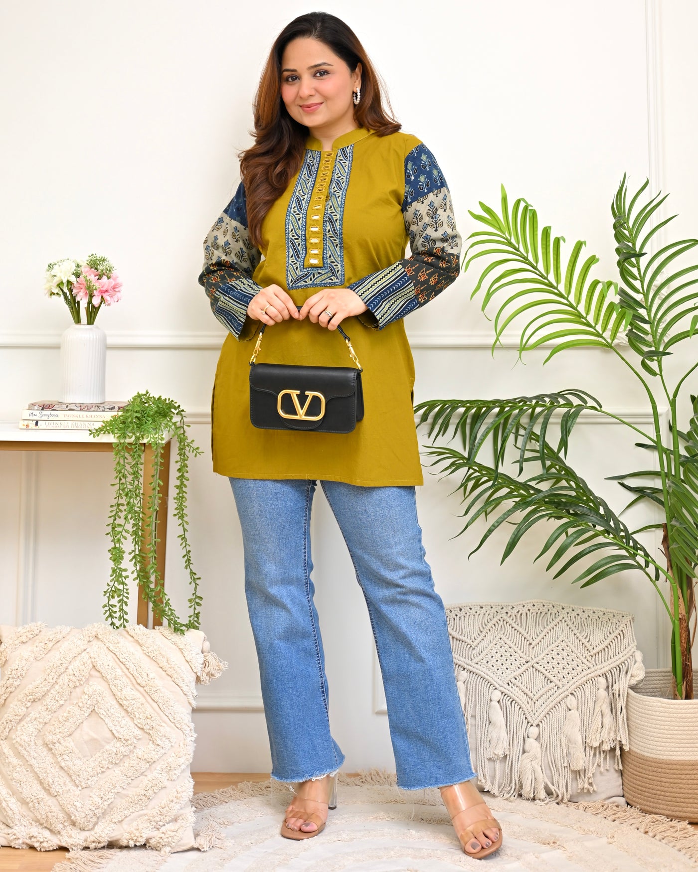 Mustard Ajrakh Mirror Cotton Tunic