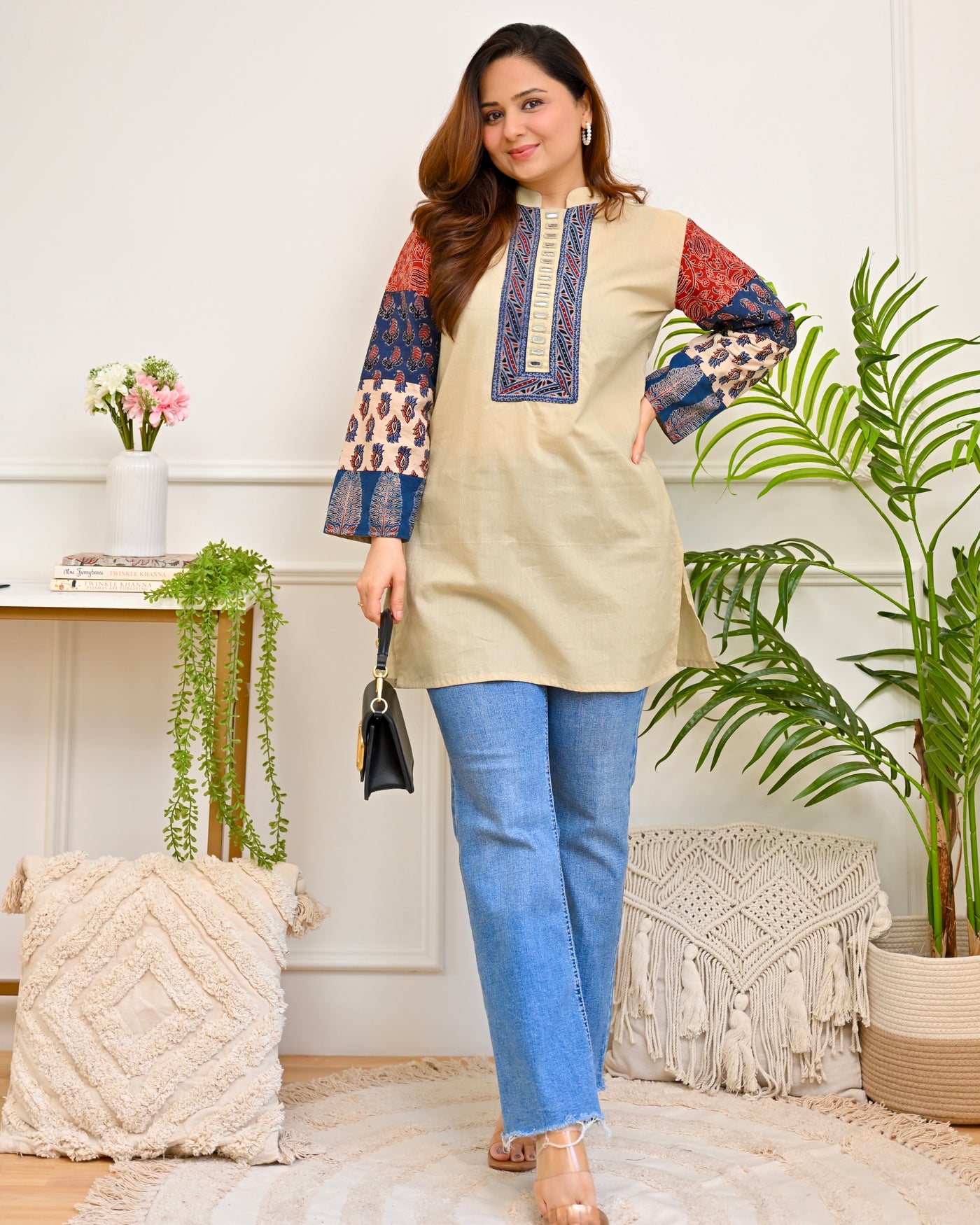 Ivory Ajrakh Mirror Cotton Tunic