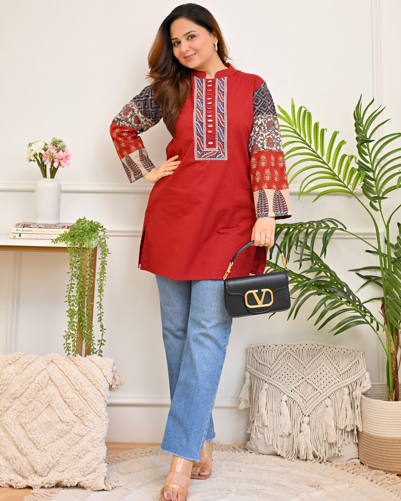 Maroon Ajrakh Mirror Cotton Tunic