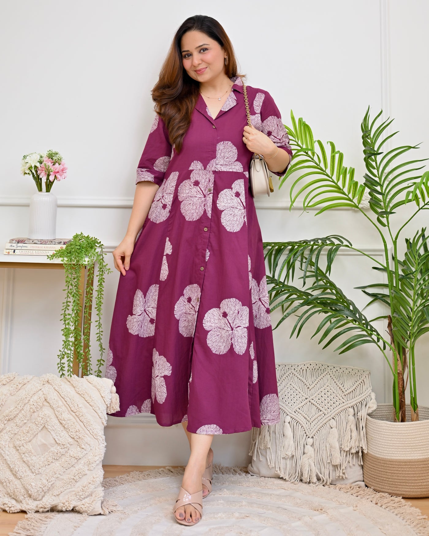 Plum Petals Flora Cotton A Line Dress