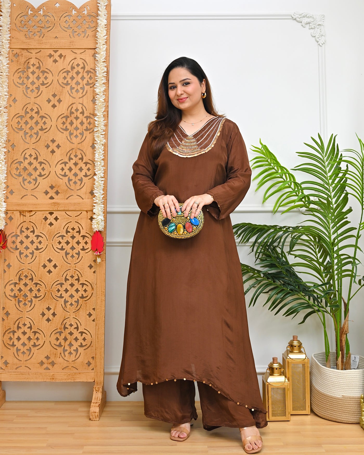 Espresso Elegance Muslin Silk Festive Kurta Set
