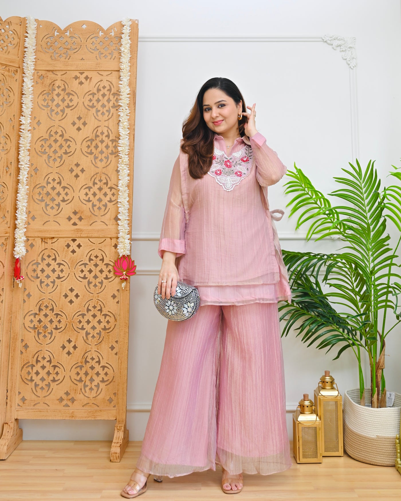 Blush Bahaar Embellished Crush Tissue Co-ord