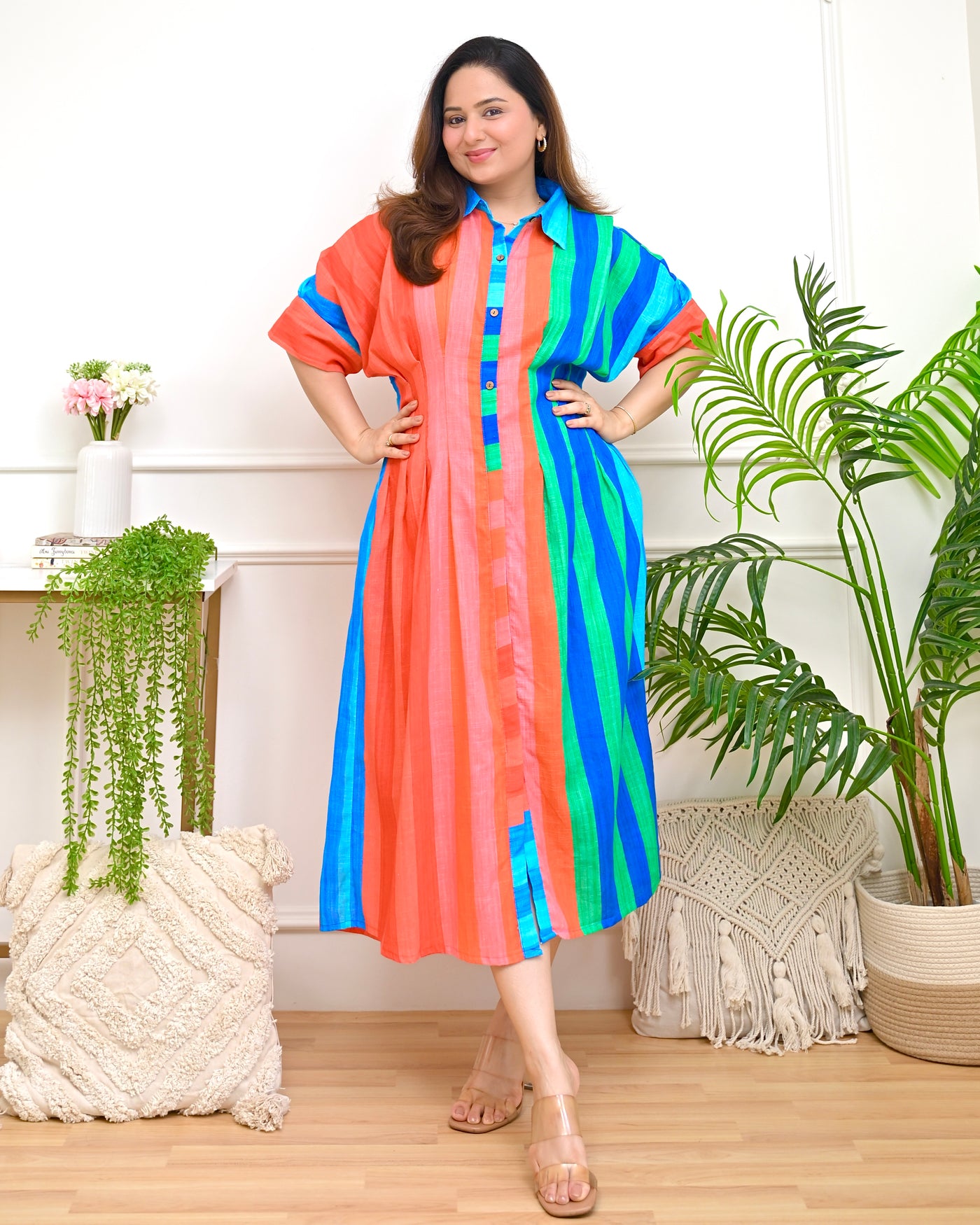 Coastal Carnival Striped Mul Cotton A Line Dress