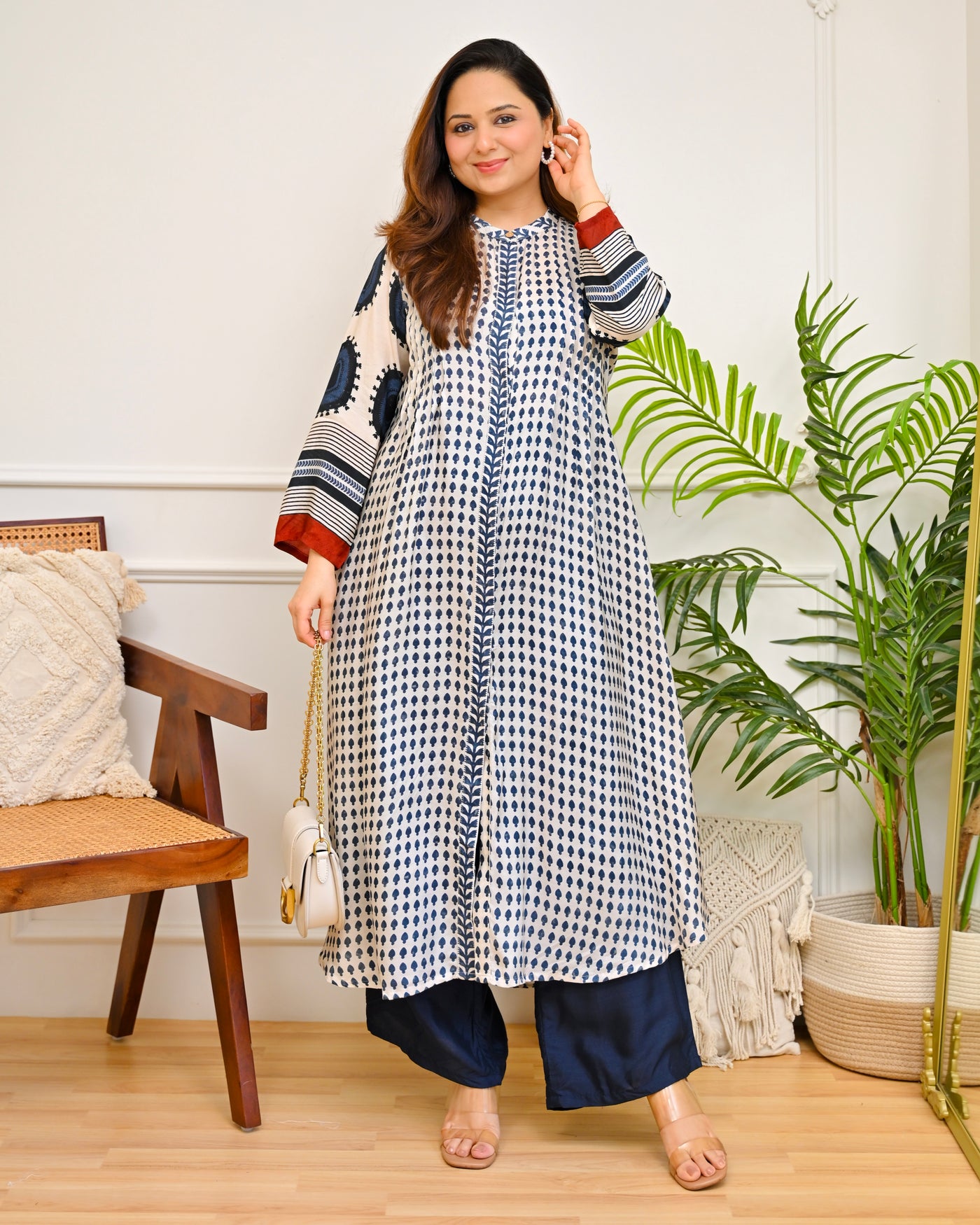 Ivory Navy Charm A Line Crepe Kurta Set