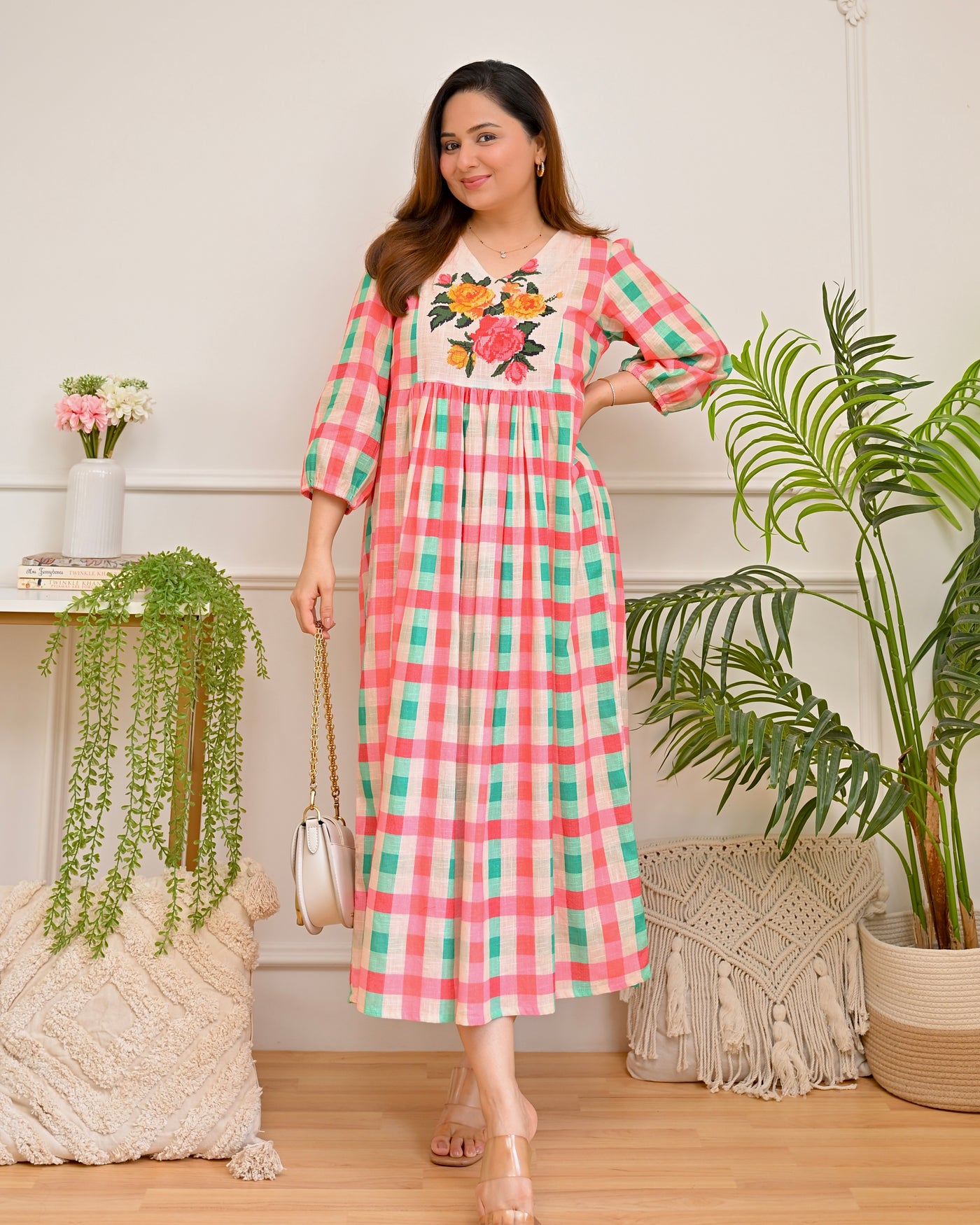 Pink Gingham Picnic Cotton A Line Dress