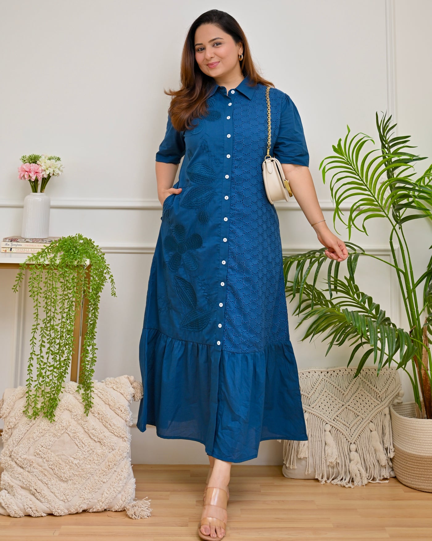 Sapphire Garden Schiffli Cotton Dress