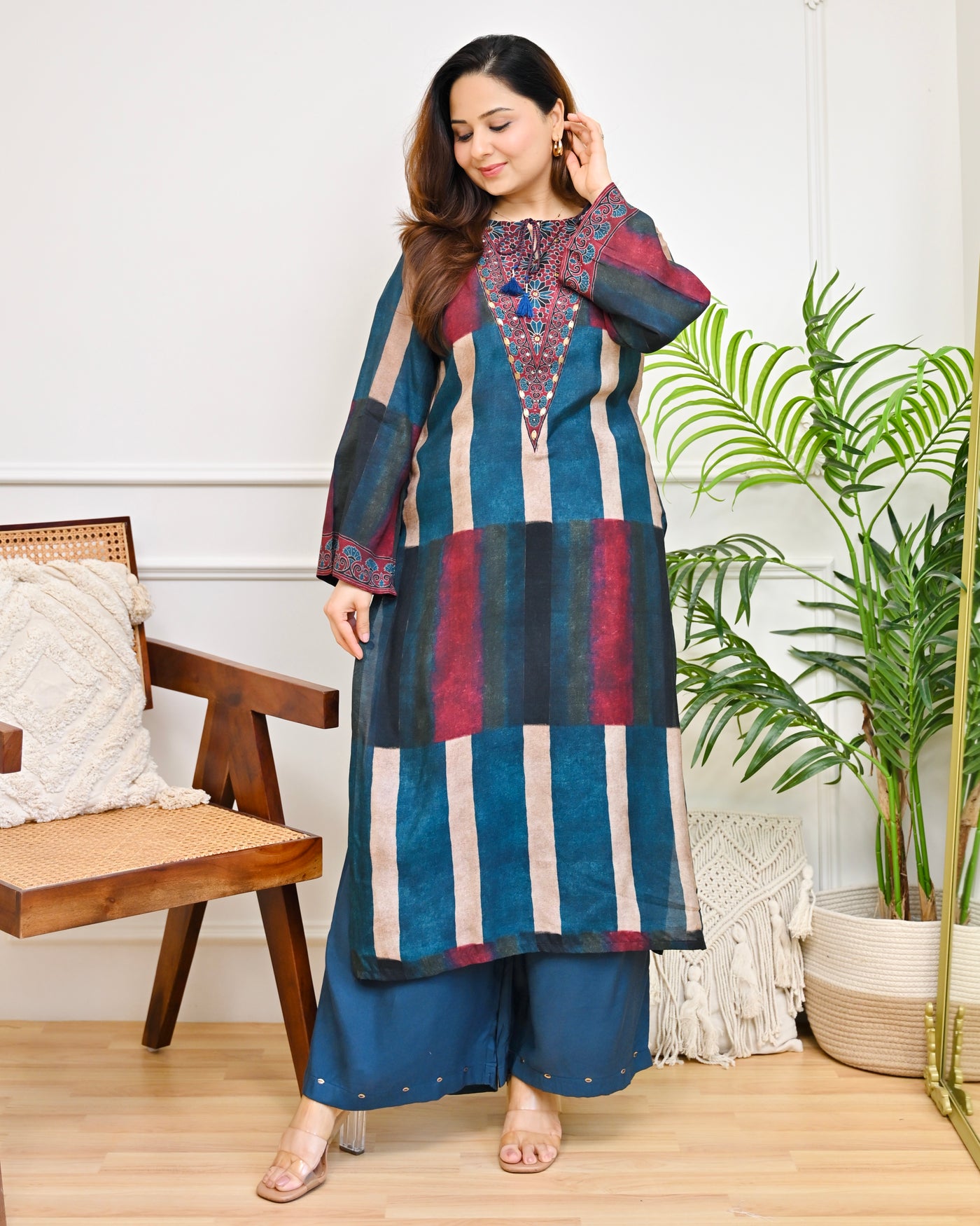 Teal Reverie Stripes Bohemian Kurta Set
