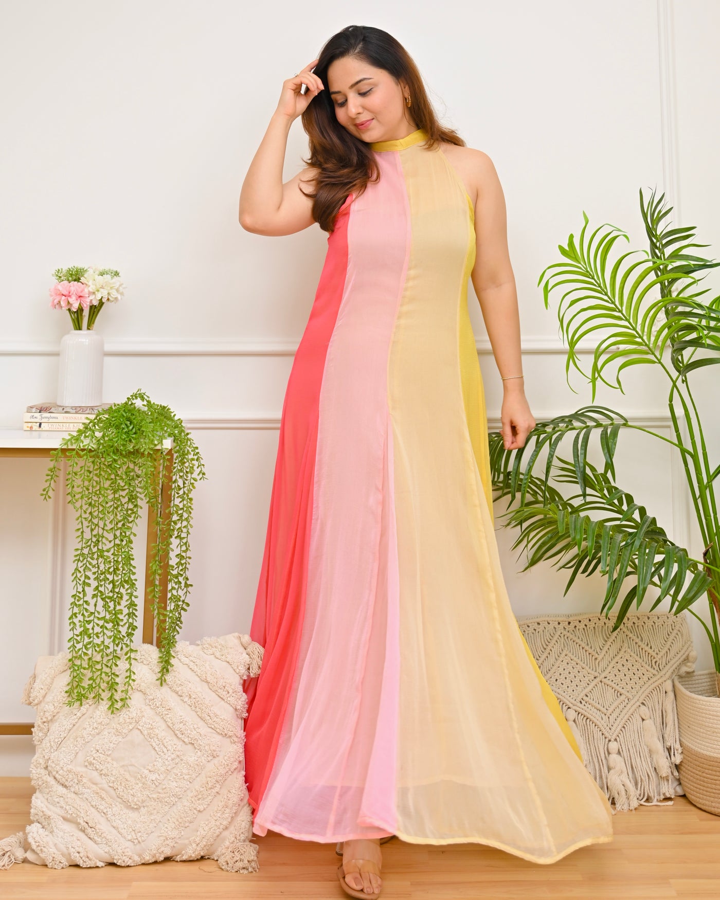 Pink Lemonade Chiffon Halter A Line Dress