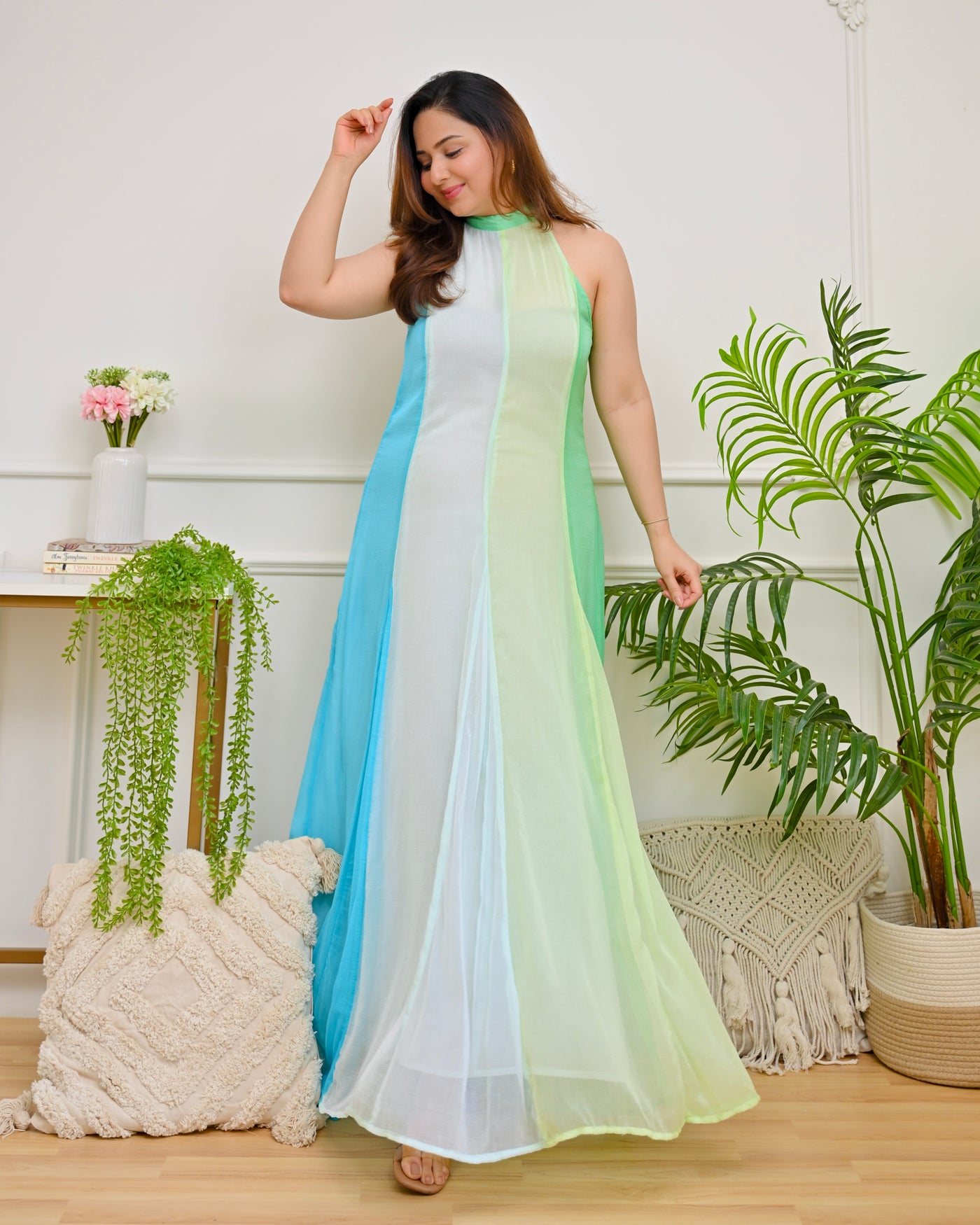 Blue Lagoon Chiffon Halter A Line Dress
