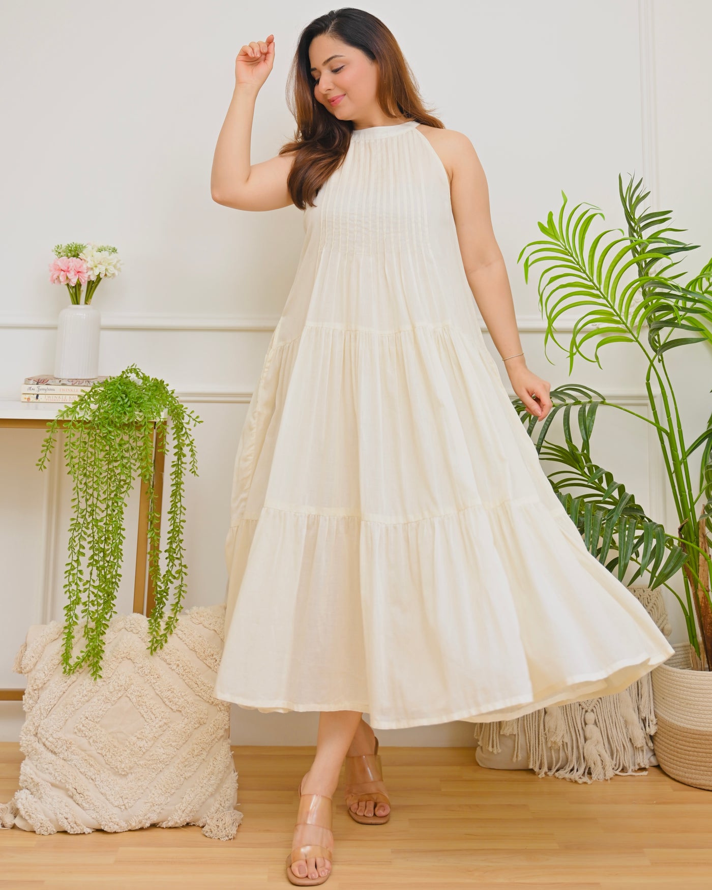 Vanilla Bloom Tiered Cotton A Line Dress