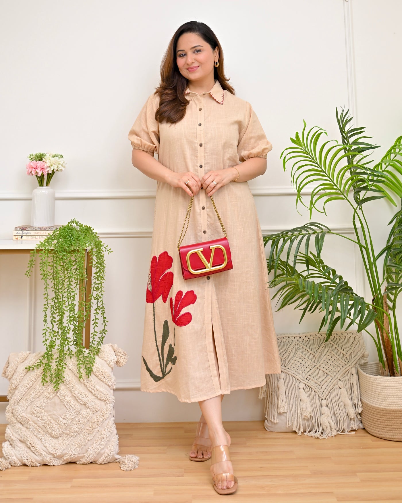 Maple Muse Scarlet Petals Cotton A Line Dress