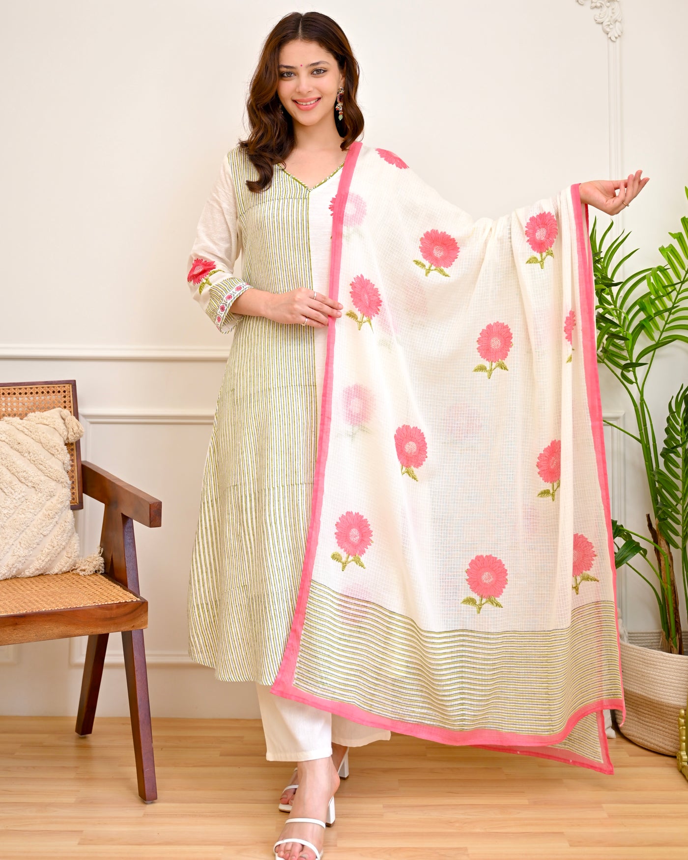 Blush Daisy Premium Cotton A Line Suit