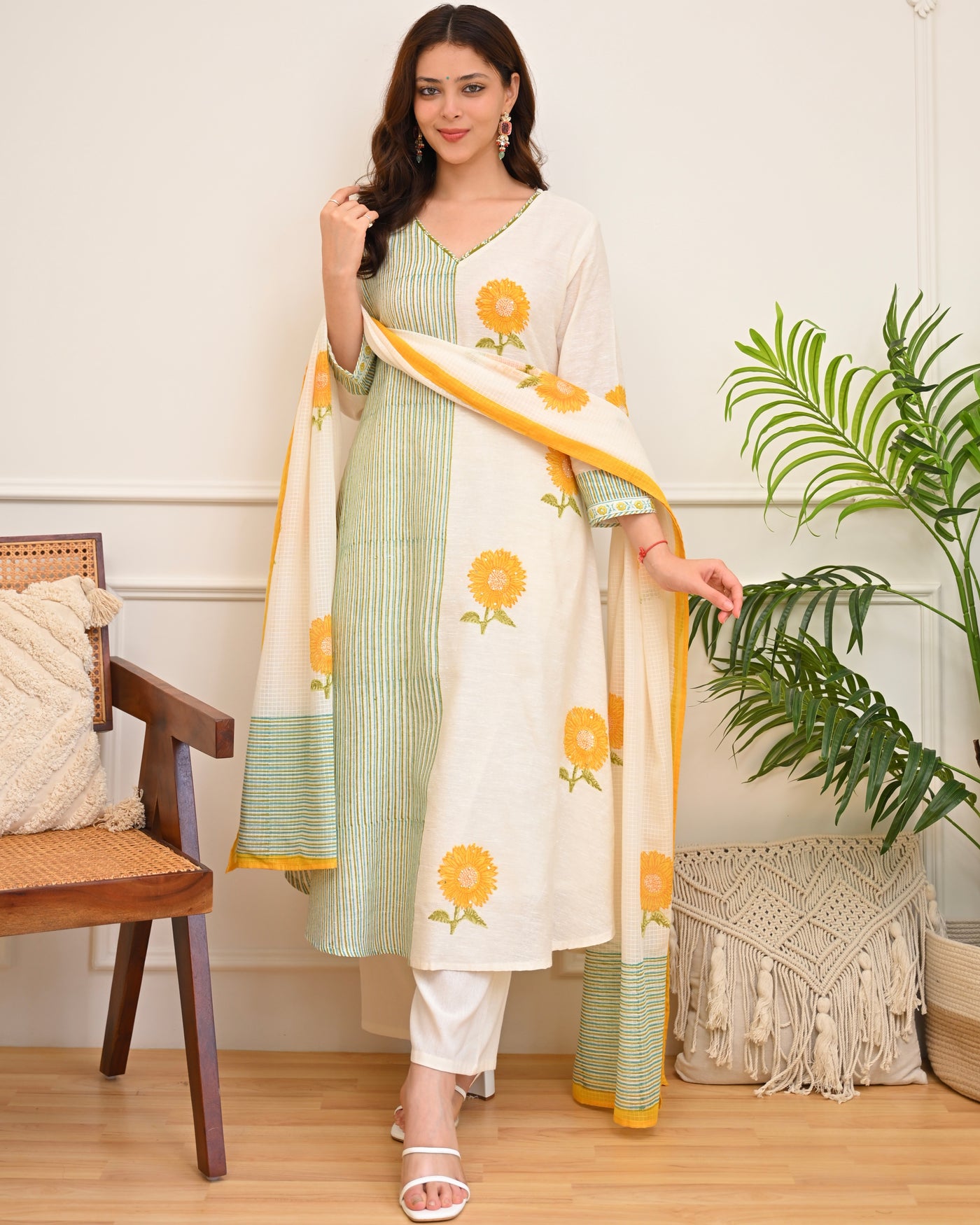 Sunkissed Daisy Premium Cotton A Line Suit