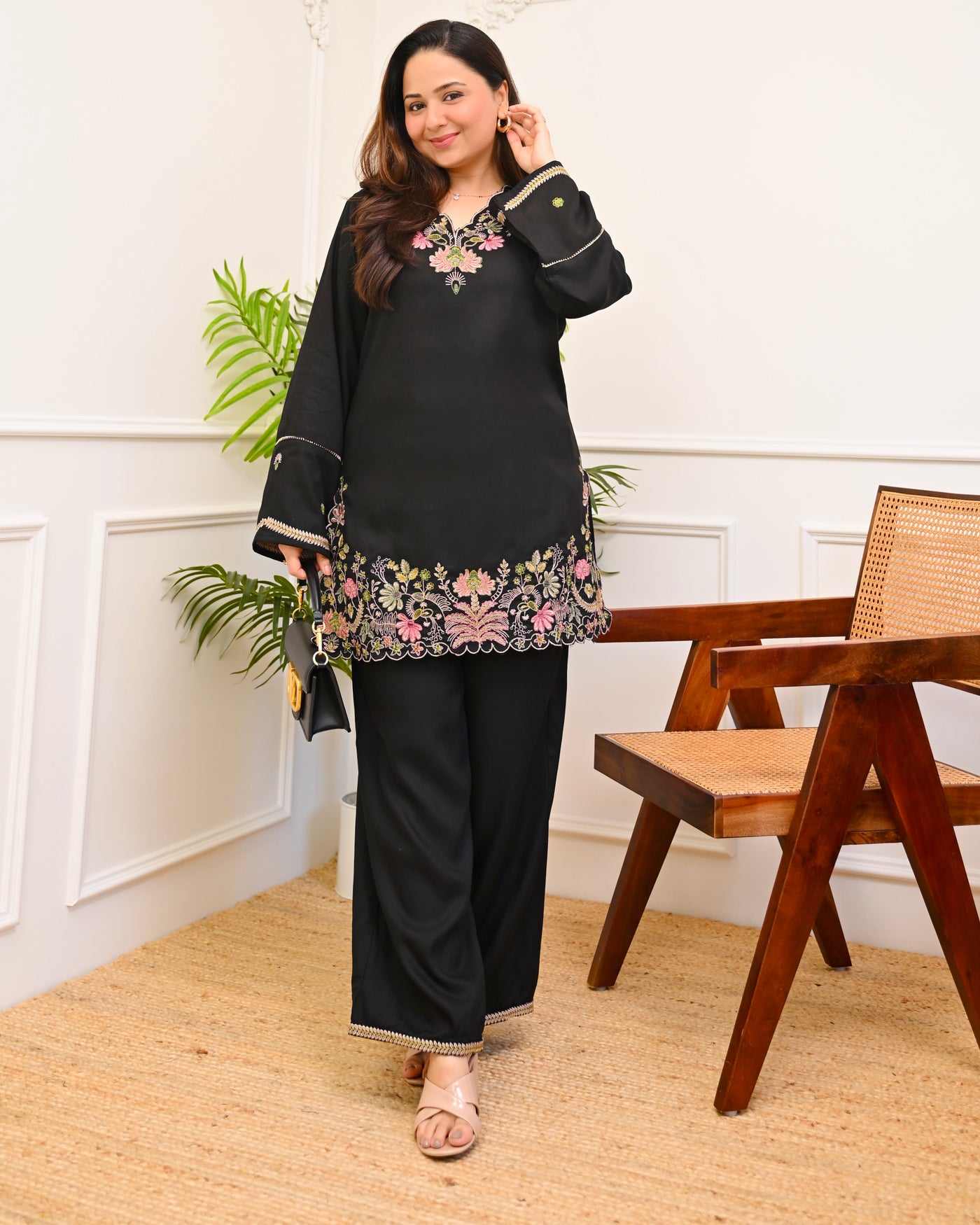 Meher Black Threadwork Cotton Co-ord