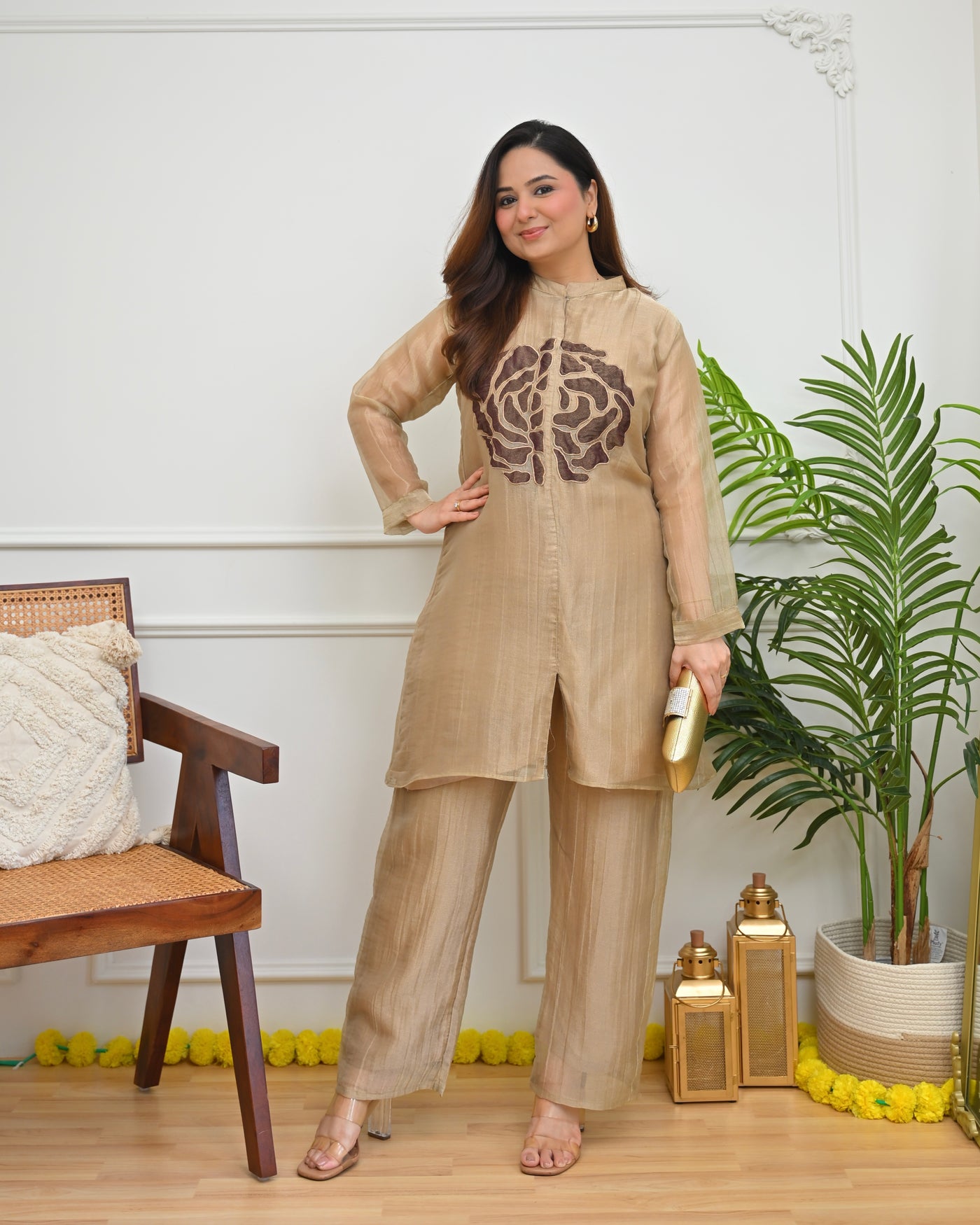 Earthy Rose Crush Tissue Applique Festive Co-ord