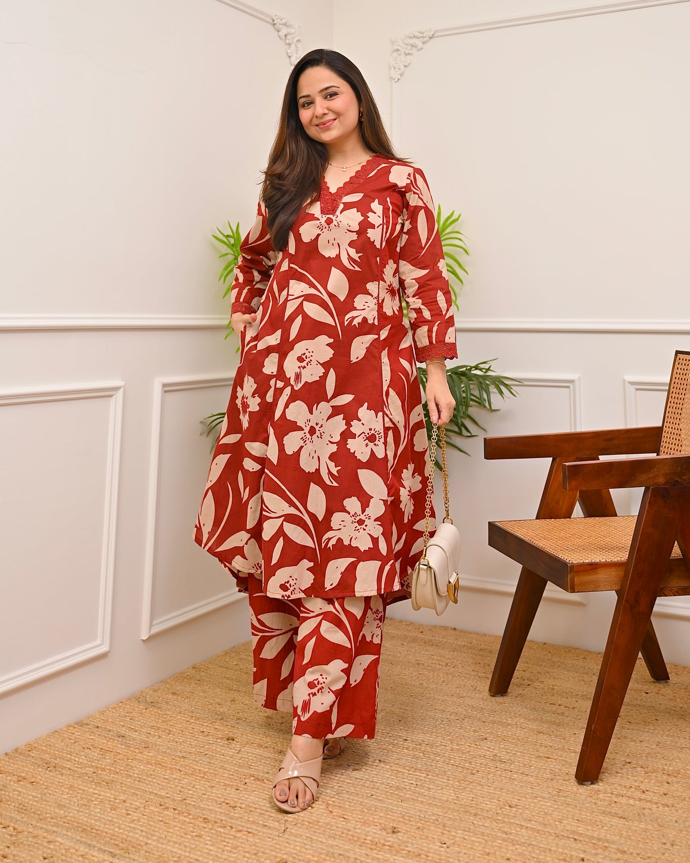 Rustic Magic Floral A Line Cotton Kurta Set