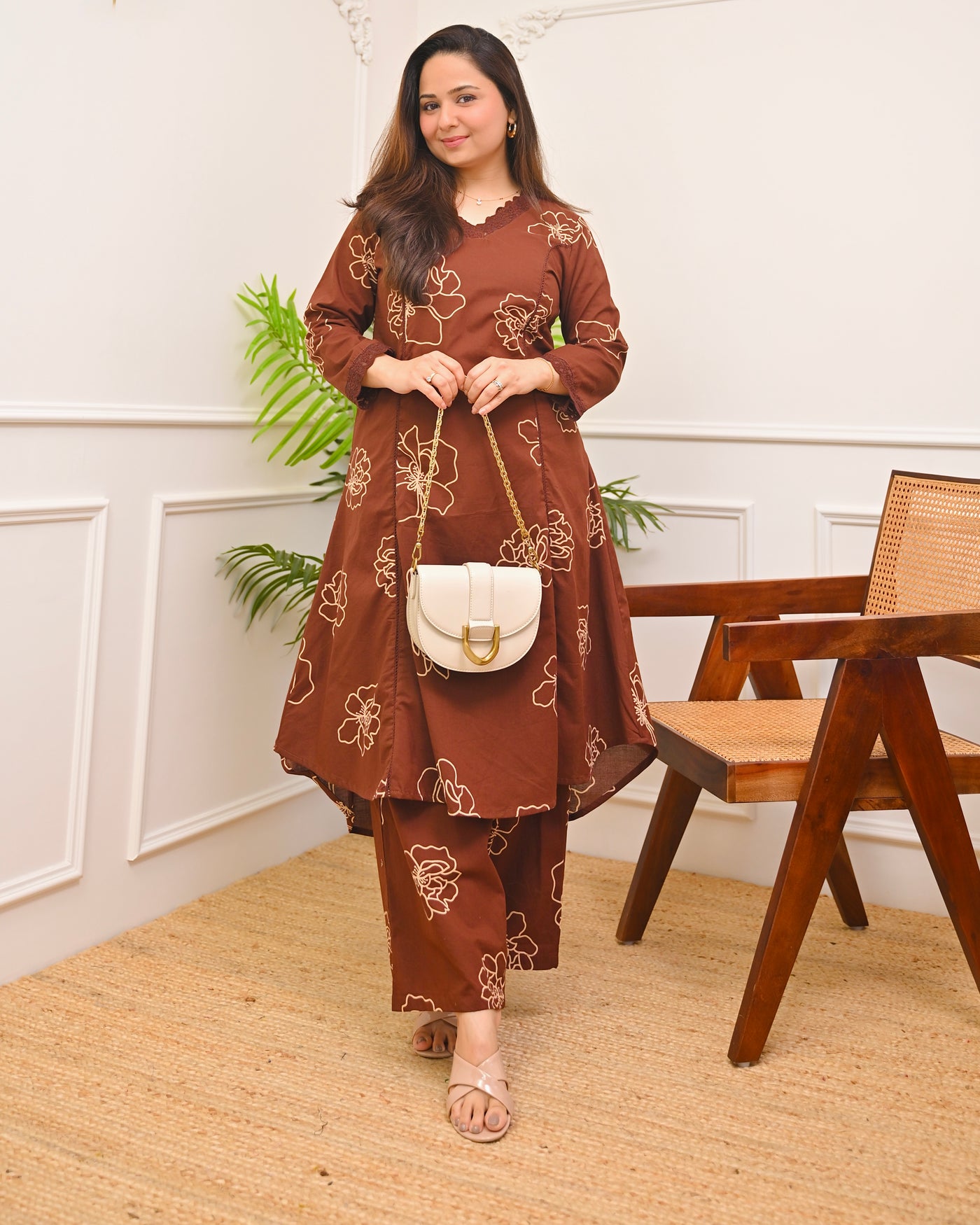 Mocha Madness A Line Cotton Kurta Set