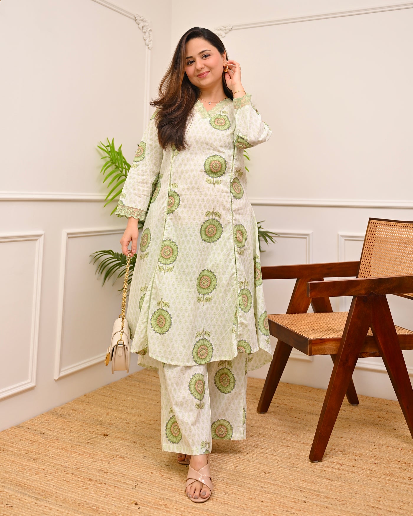 Mint Gulbahar A Line Cotton Kurta Set