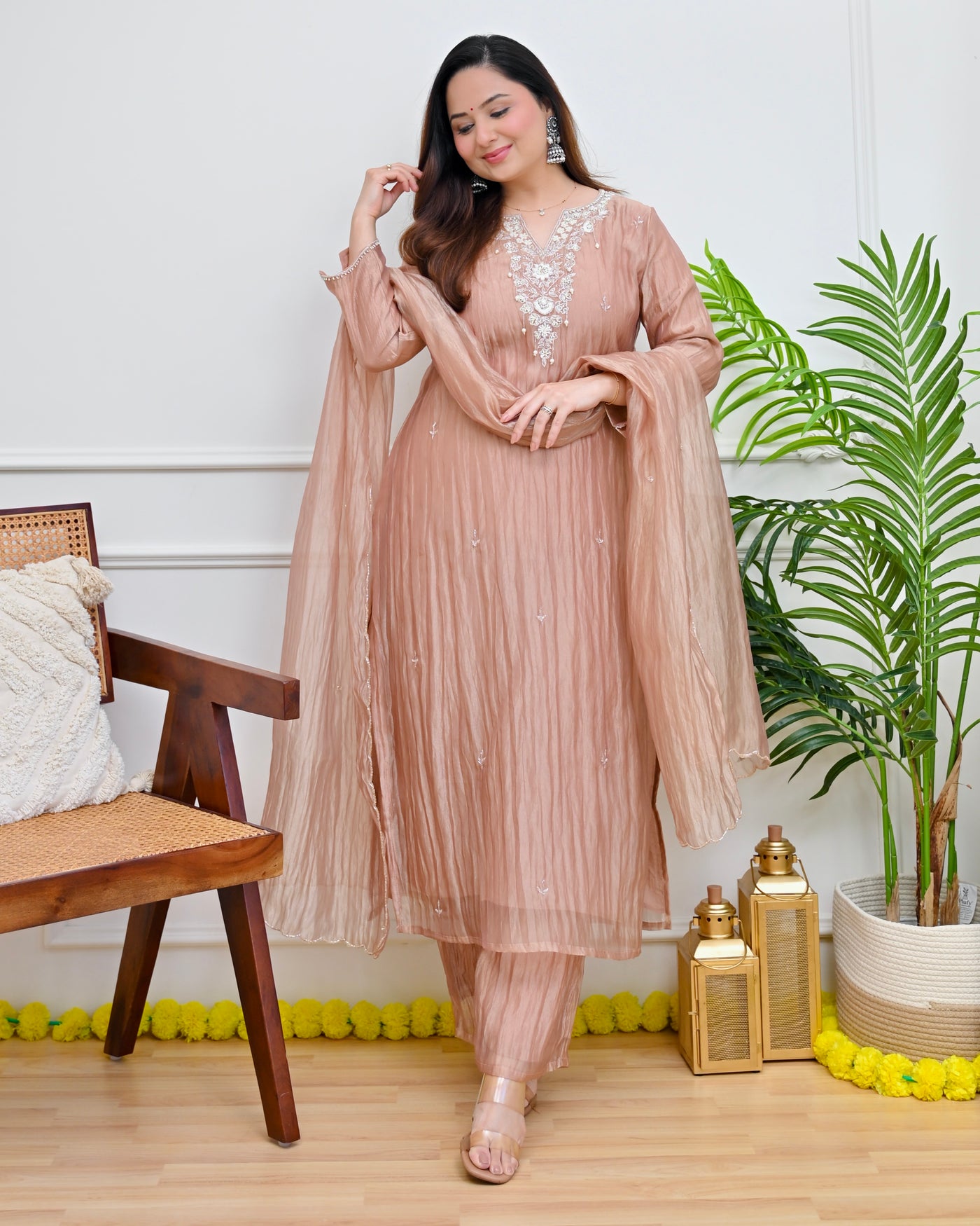 Blush Meher Crush Tissue Pearl Handwork Festive Suit