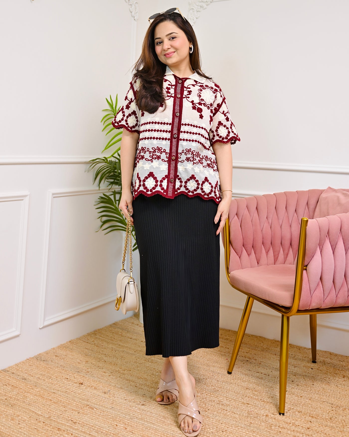 Maroon Harmony Threaded Korean Shirt