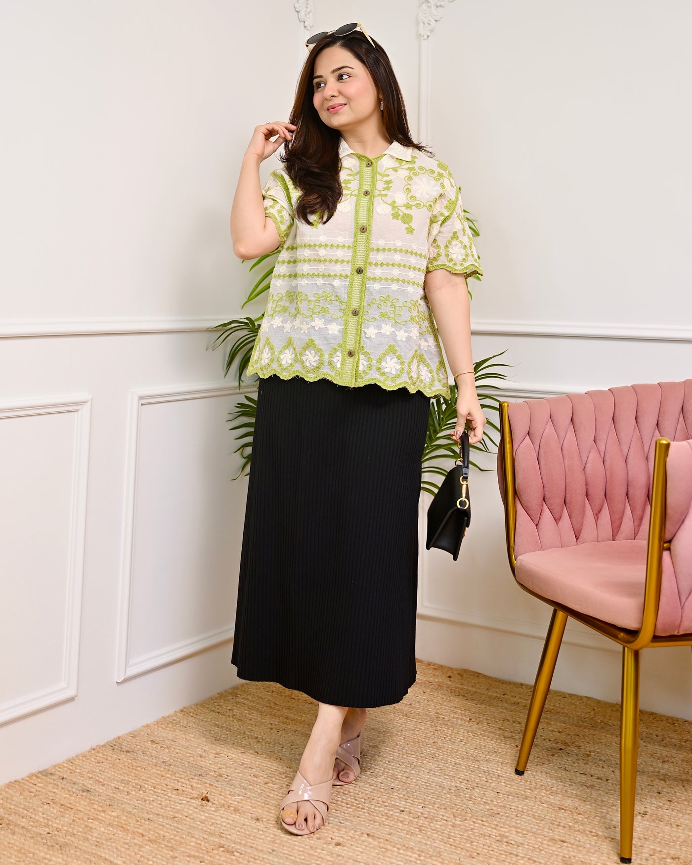 Lime Green Harmony Threaded Korean Shirt